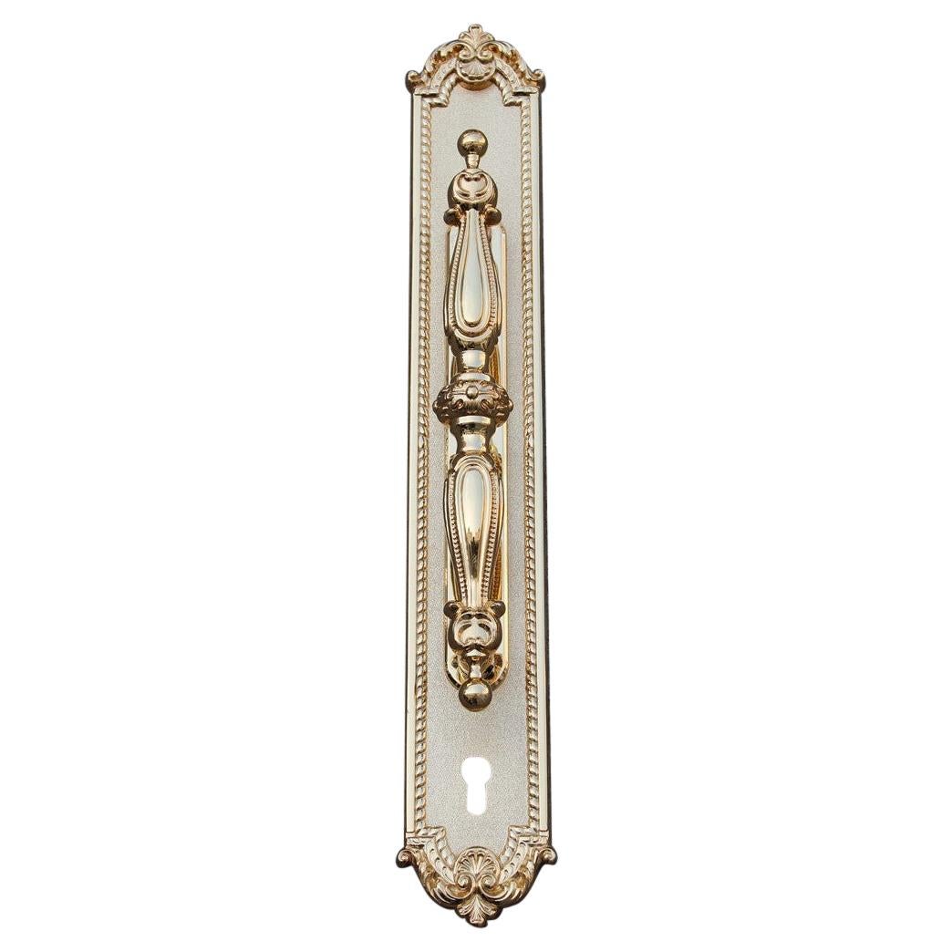 Decorative Large Door Handle in Plated Brass 24 Kt Gold Italy 1970 Very Classic For Sale