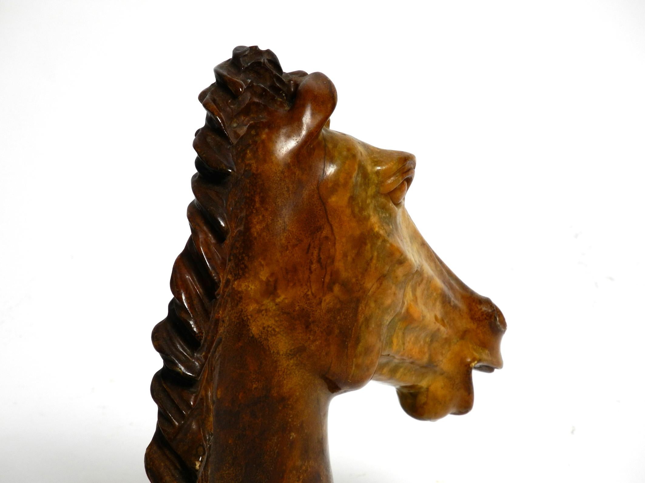 Decorative large heavy lifelike 1960's horse head sculpture in brown soapstone For Sale 3