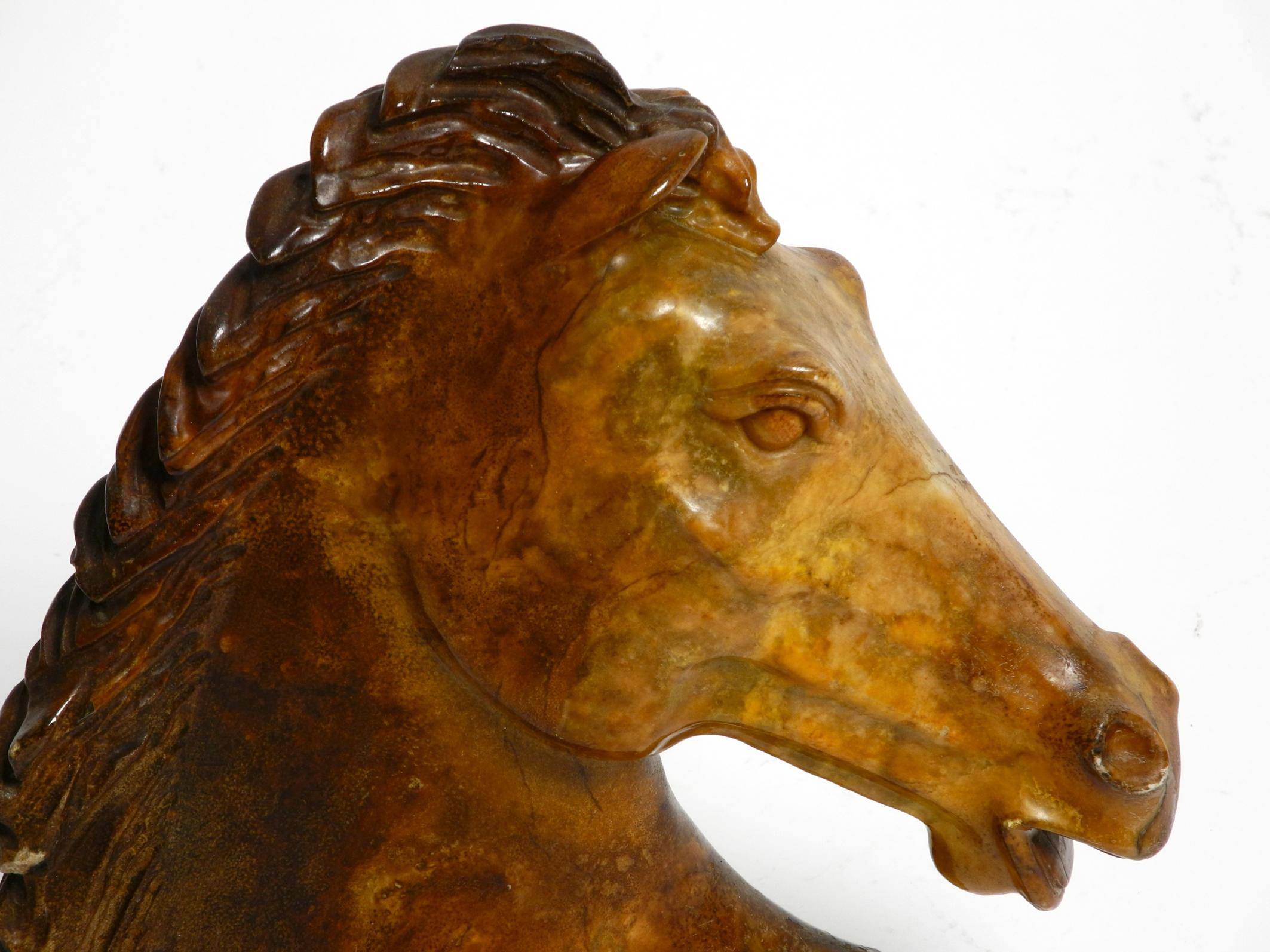 Decorative large heavy lifelike 1960's horse head sculpture in brown soapstone For Sale 4