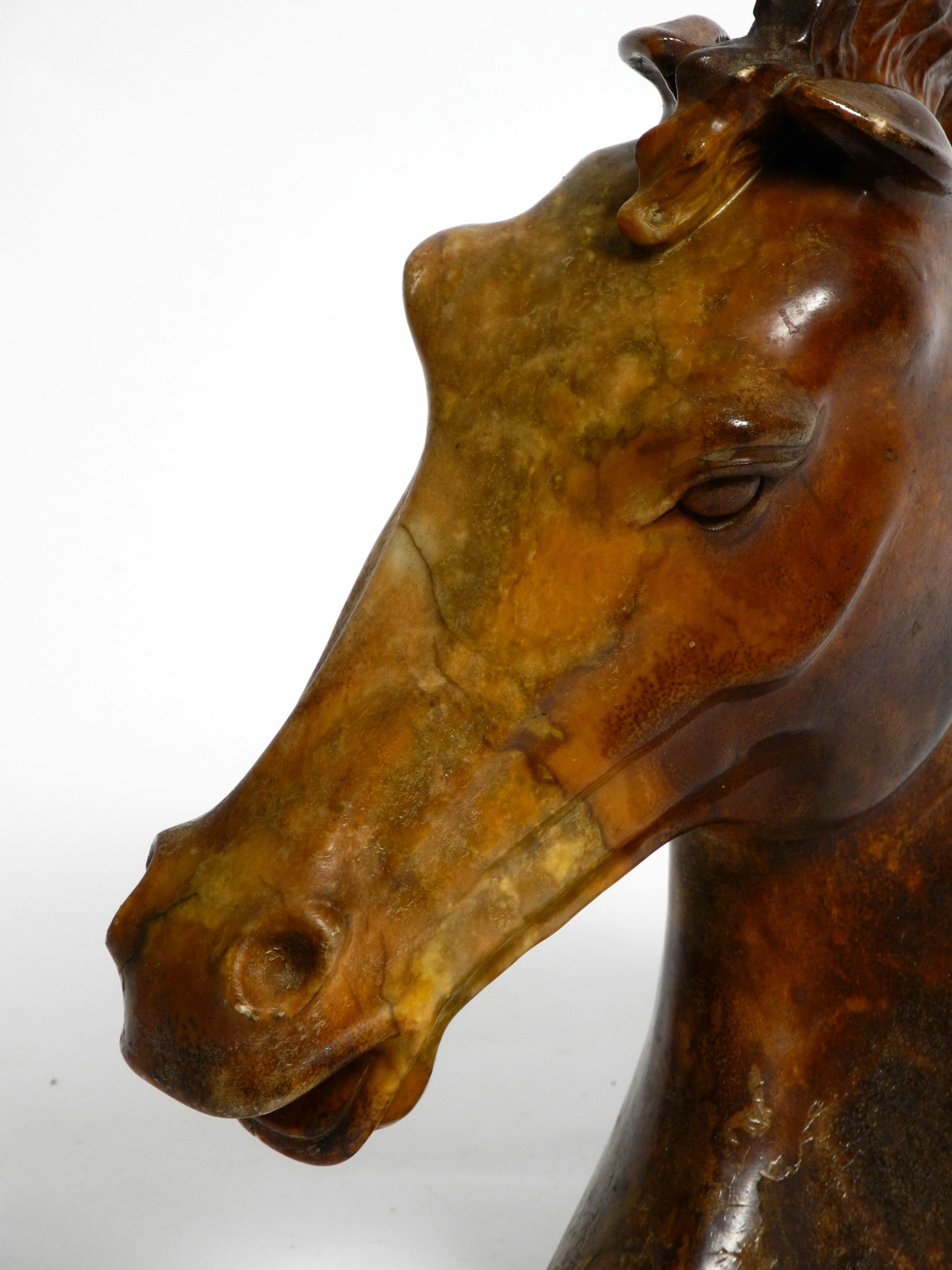 Decorative large heavy lifelike 1960's horse head sculpture in brown soapstone For Sale 6
