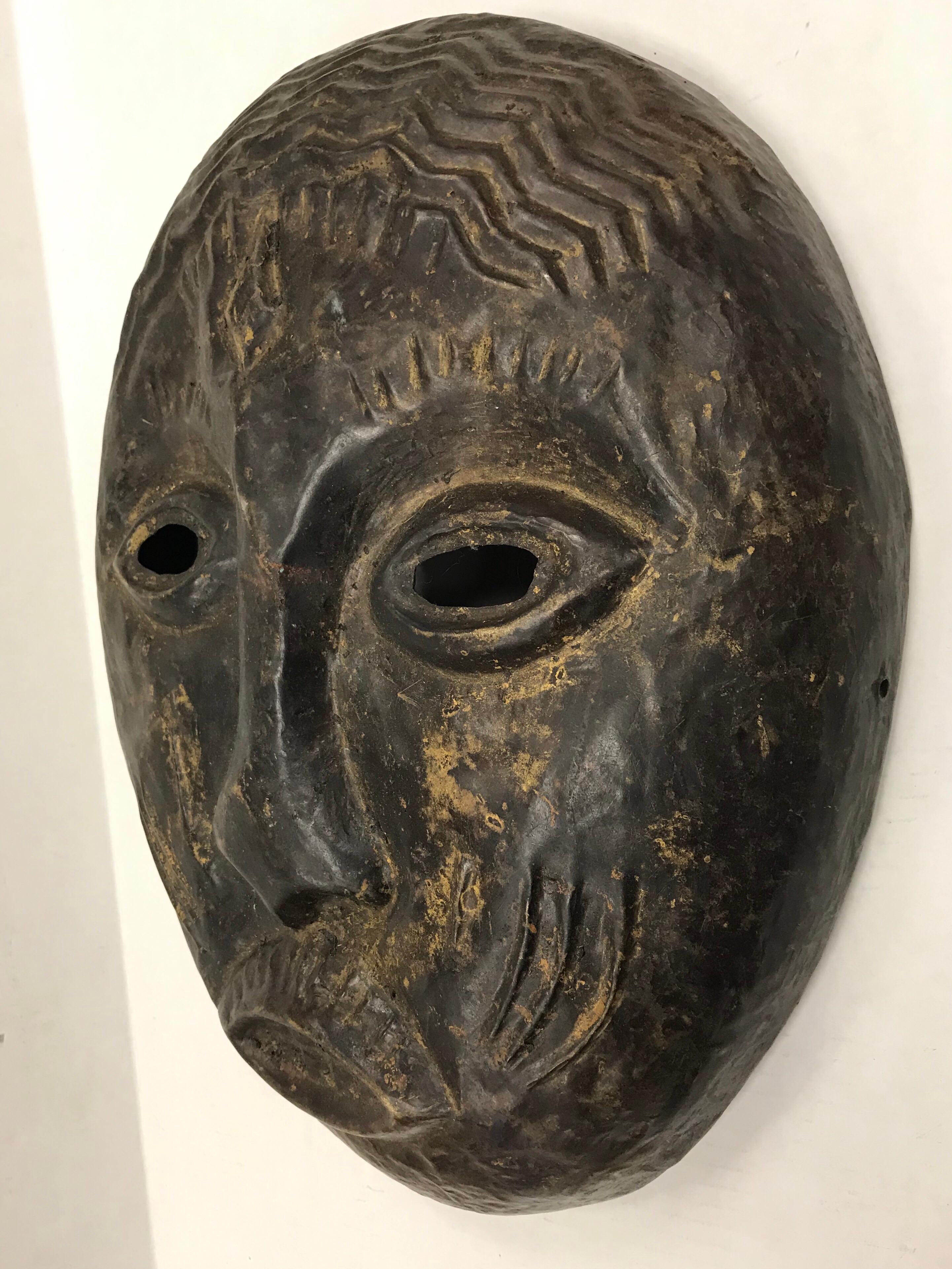 Ghanaian Decorative Large Metal African Tribal Hanging Mask Sculpture