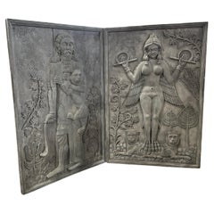 Decorative Large Pair of Wall Panels Depicting Scenes From Gilgamesh.