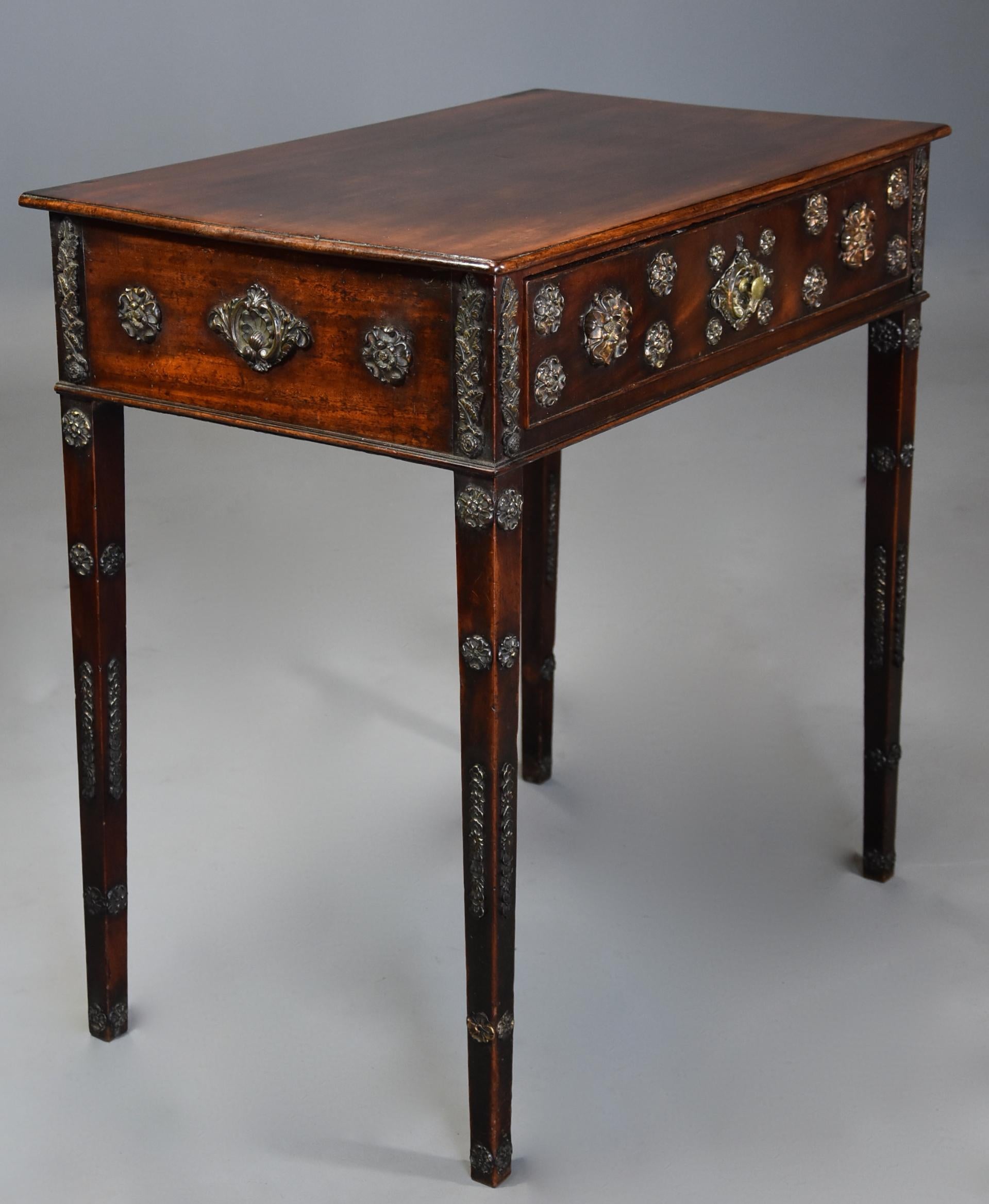 English Decorative Late 18th Century Mahogany Side Table with Later Applied Brass Mounts