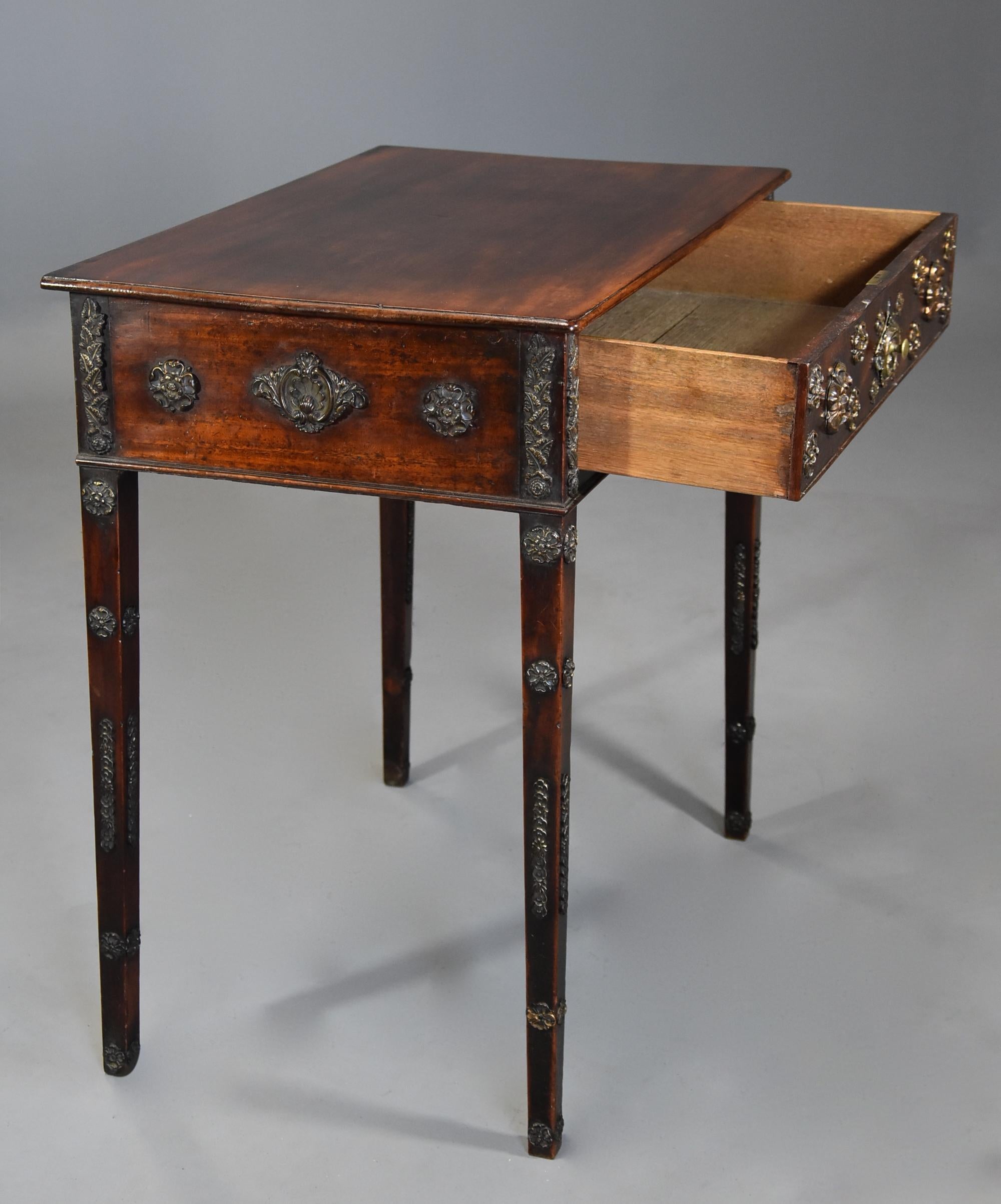 Decorative Late 18th Century Mahogany Side Table with Later Applied Brass Mounts 1