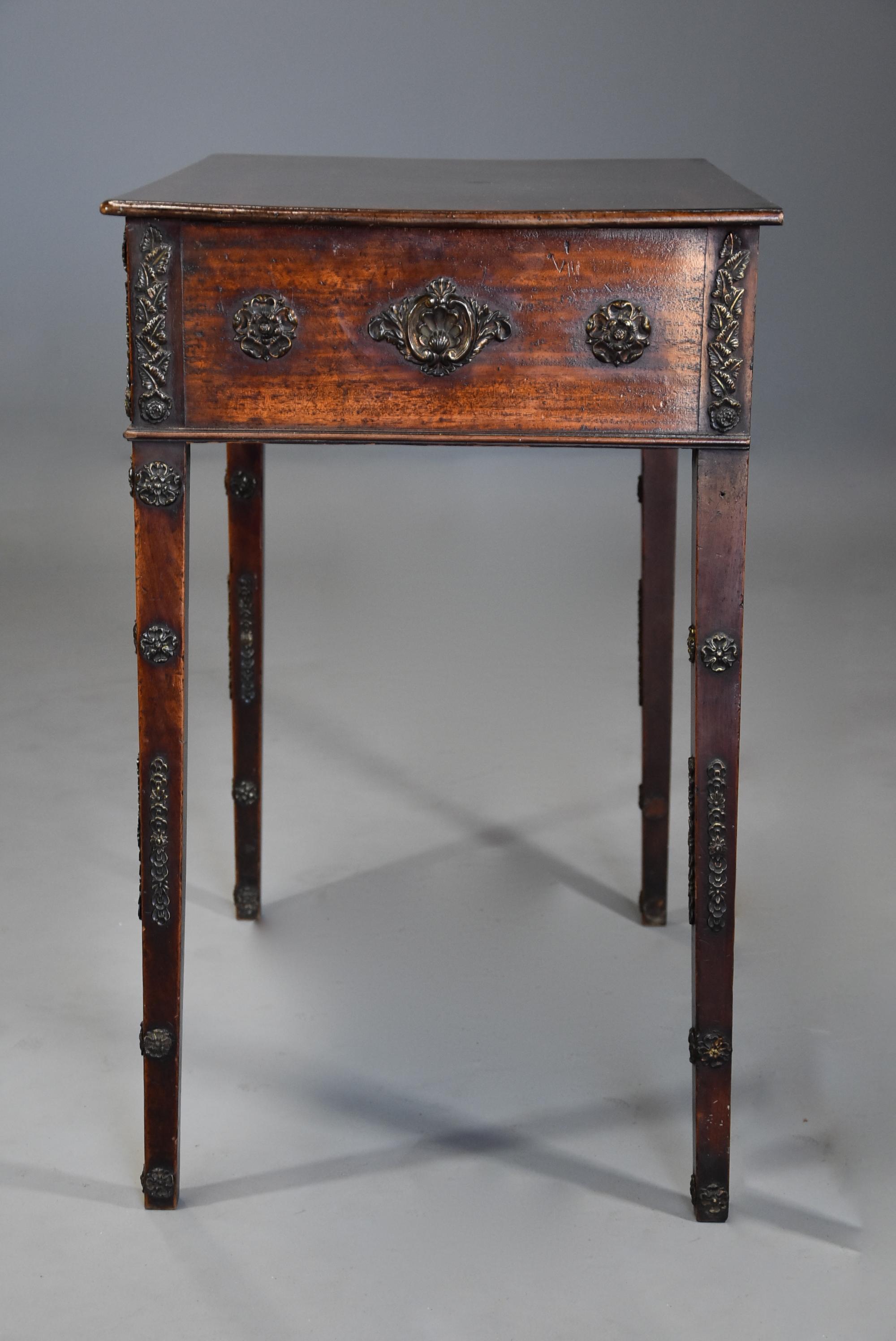 Decorative Late 18th Century Mahogany Side Table with Later Applied Brass Mounts 3