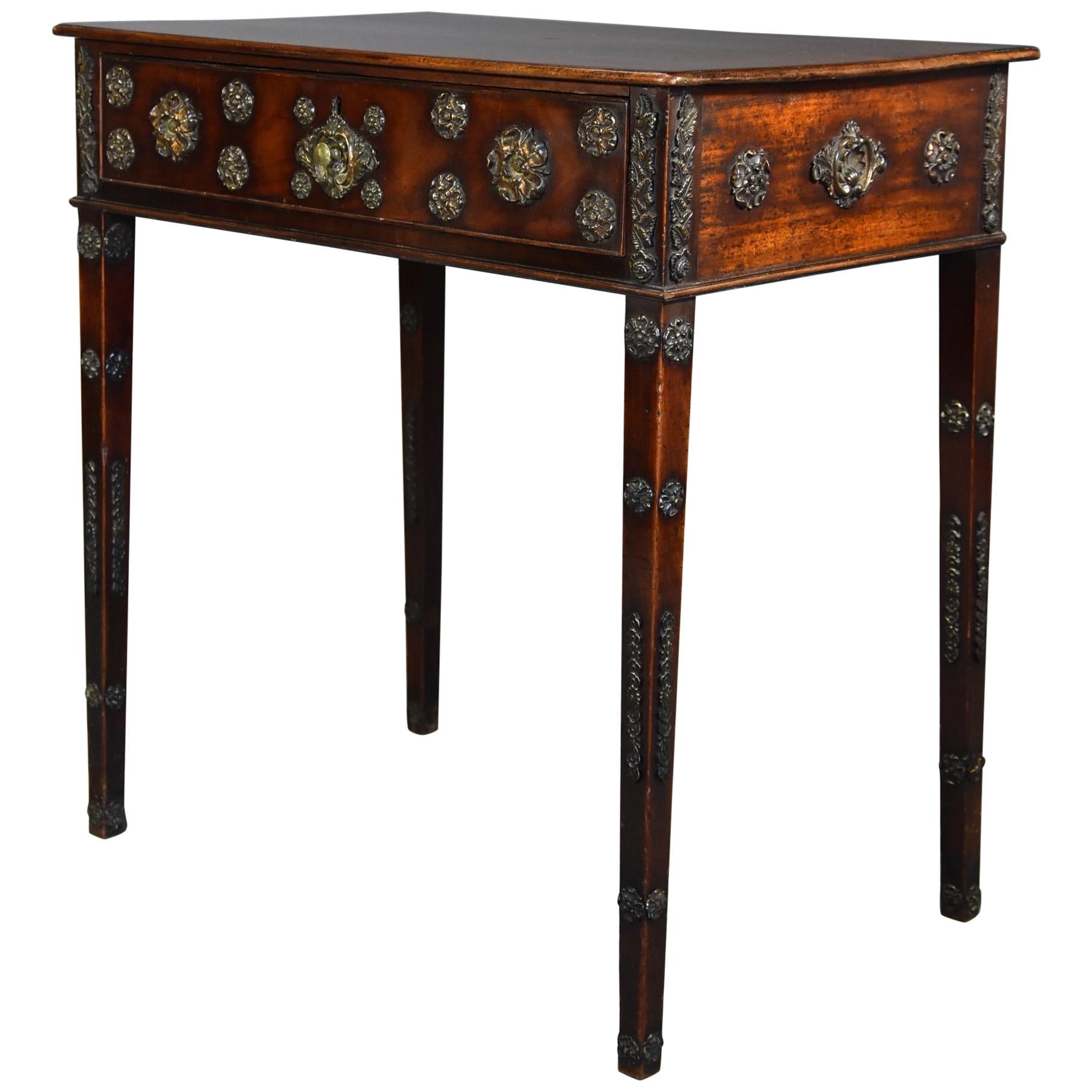 Decorative Late 18th Century Mahogany Side Table with Later Applied Brass Mounts