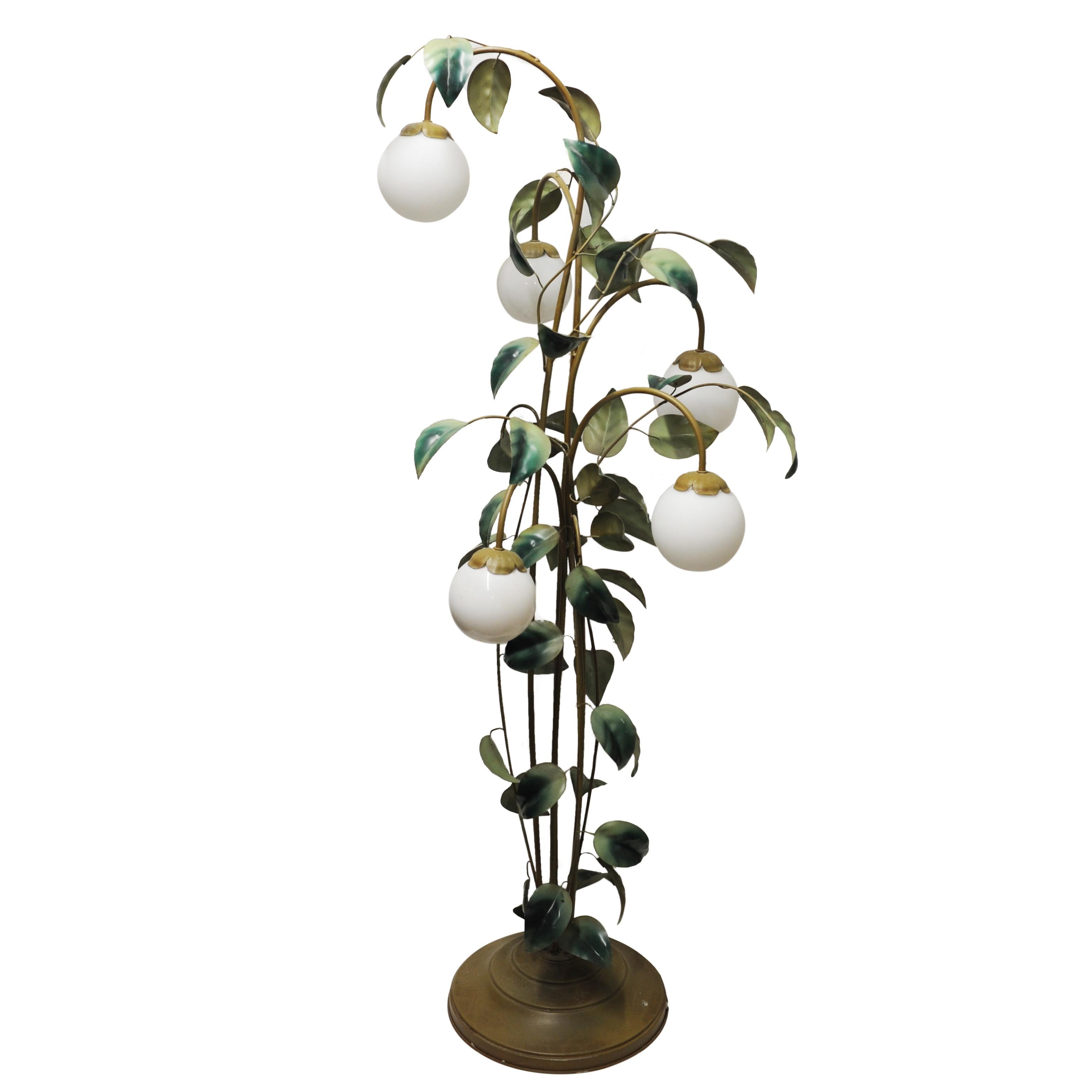 Late 20th Century Decorative Leaf and Vine Green Toleware Floor Lamp attributed to Hans Kögl, 1970 For Sale