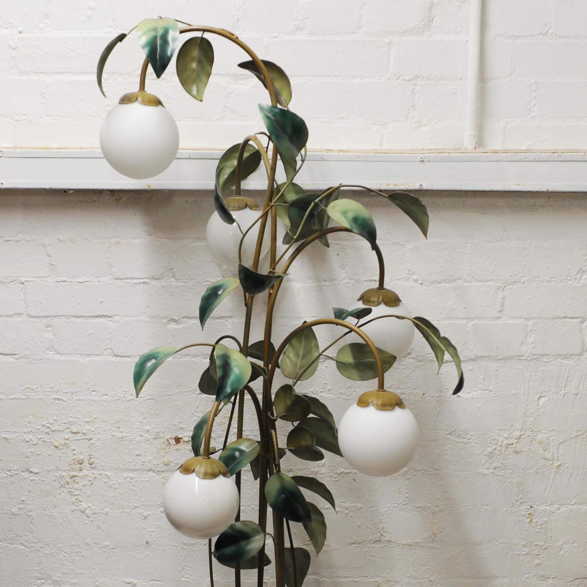 Metal Decorative Leaf and Vine Green Toleware Floor Lamp attributed to Hans Kögl, 1970 For Sale