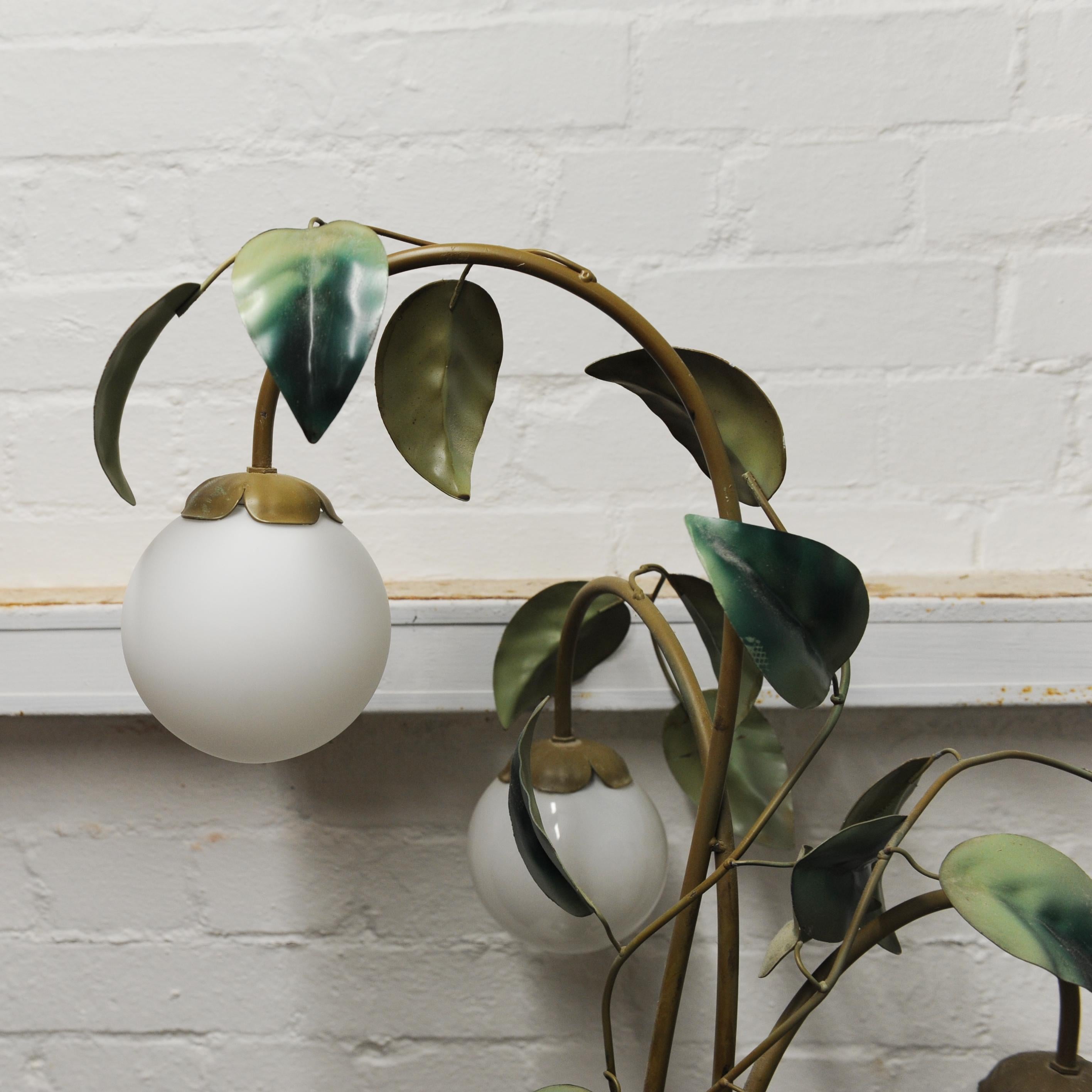 Decorative Leaf and Vine Green Toleware Floor Lamp attributed to Hans Kögl, 1970 For Sale 1