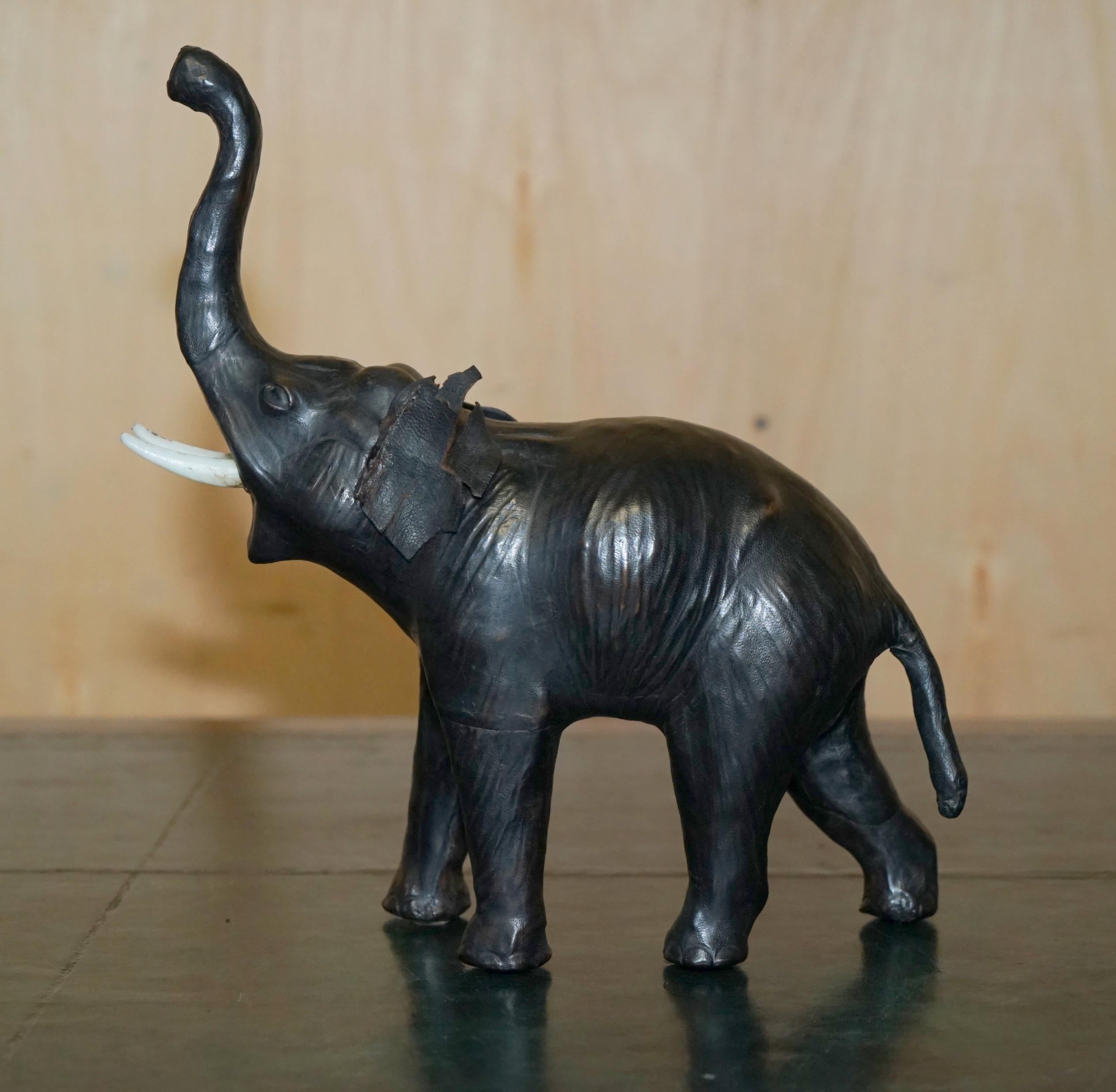 DECORATIVE LiBERTY'S LONDON OMERSA LEATHER ELEPHANT FOOTSTOOL STOOL GLASS EYES For Sale 3
