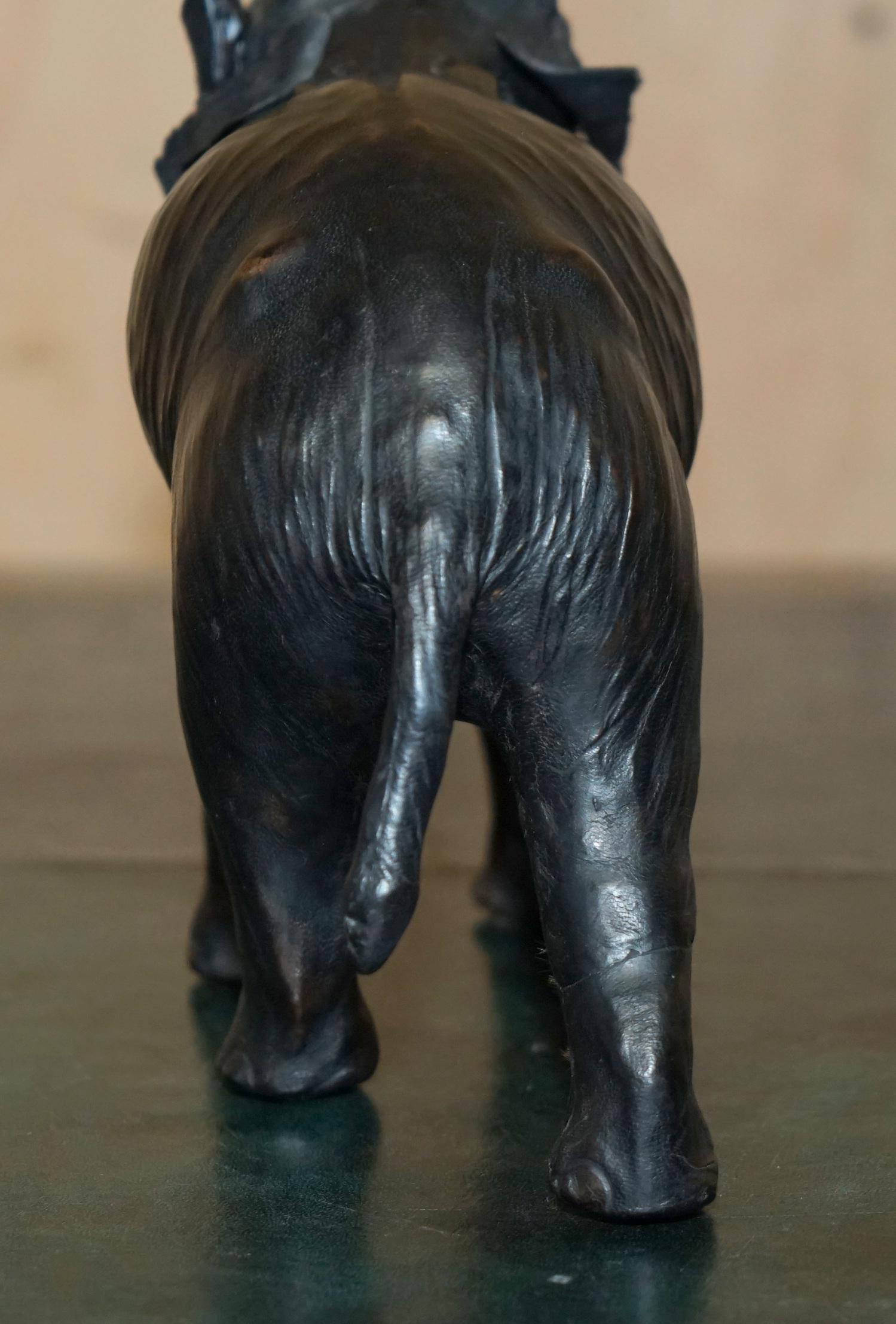 DECORATIVE LiBERTY'S LONDON OMERSA LEATHER ELEPHANT FOOTSTOOL STOOL GLASS EYES For Sale 7