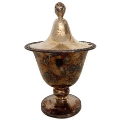 Dekorative Metallschüssel mit Deckel und Tannenzapfen, ca. 1920-1930er Jahre