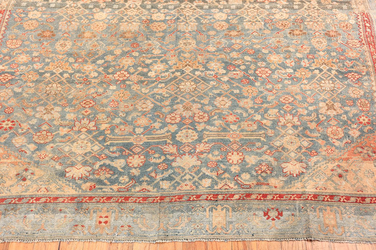 Decorative light blue antique Persian Malayer gallery size rug, country of origin / rug type: antique Persian rug - Size: 6 ft 8 in x 18 ft 7 in (2.03 m x 5.66 m). 

This magnificent antique gallery size Malayer rug features a gorgeous blue