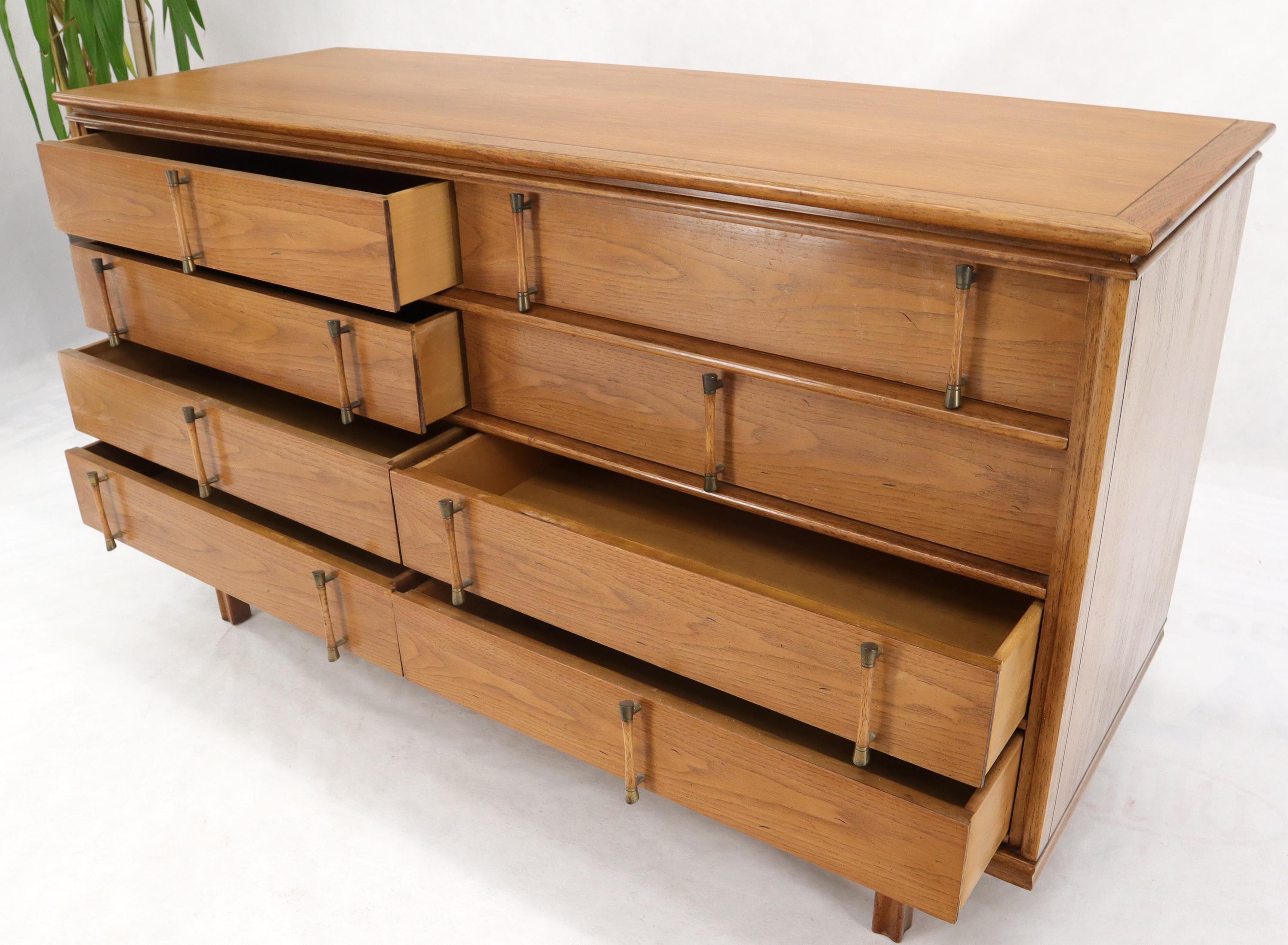 20th Century Decorative Light Walnut Faux Bamboo Pulls 8 Drawers Dresser For Sale