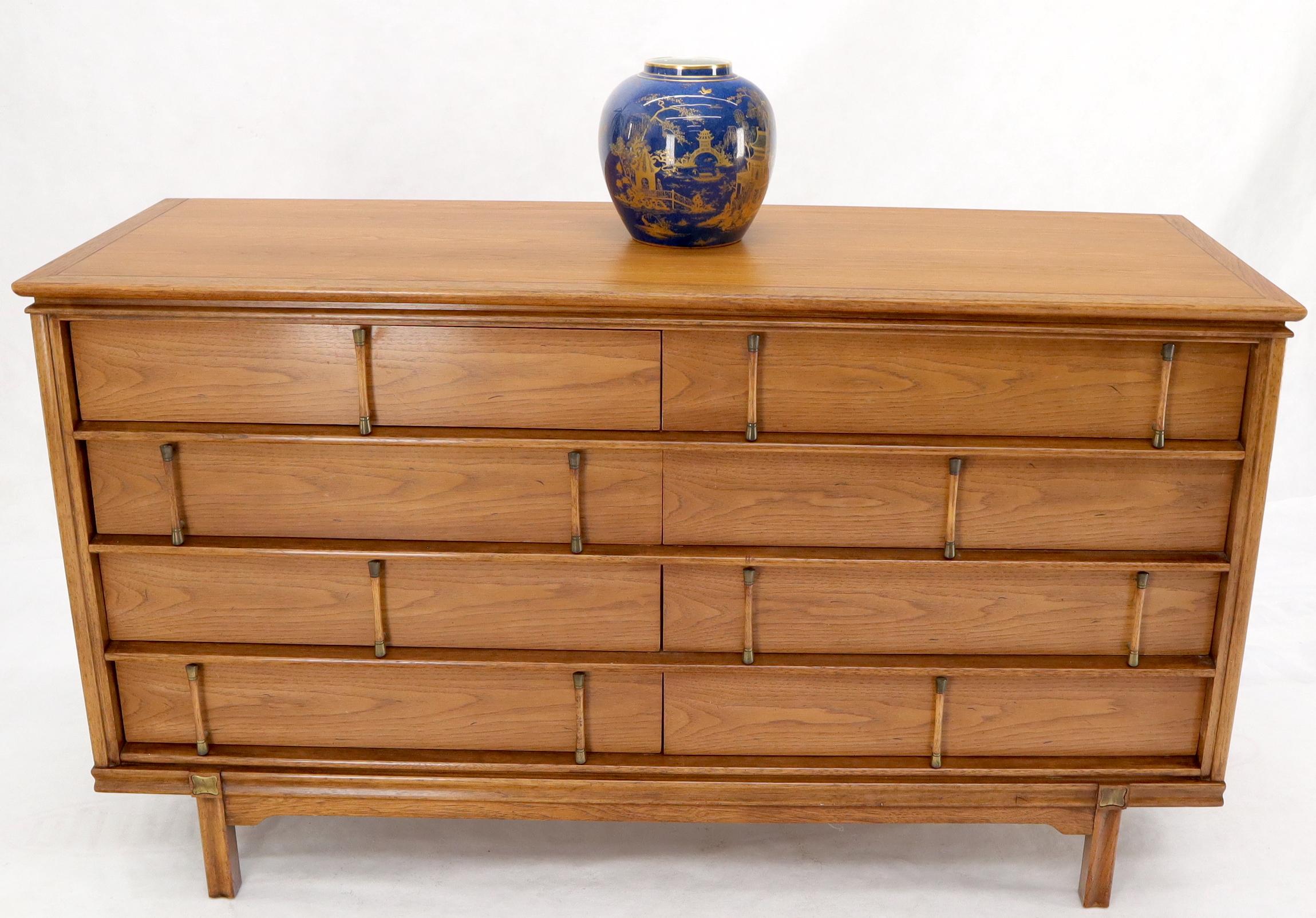 Decorative Light Walnut Faux Bamboo Pulls 8 Drawers Dresser For Sale 4
