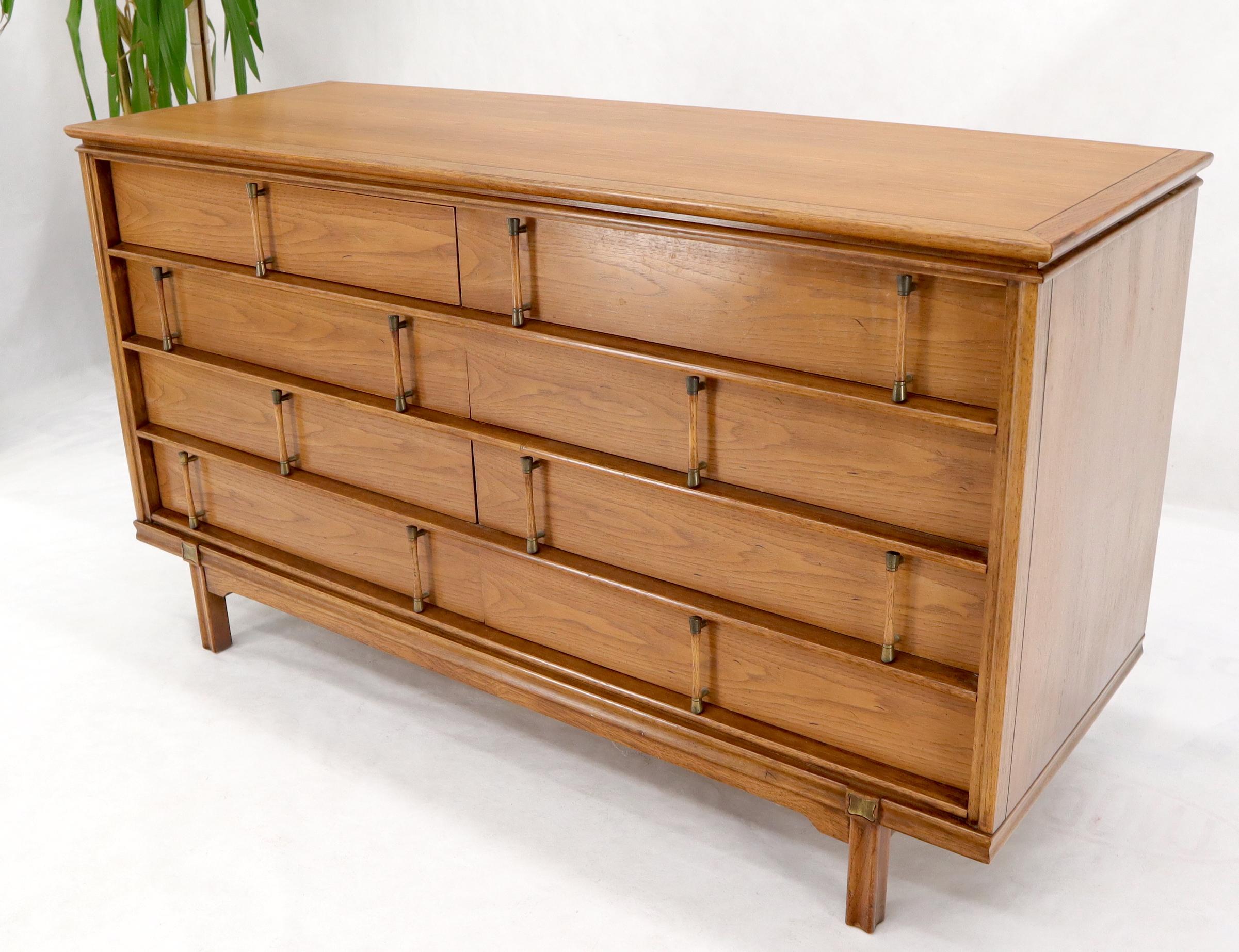 American Decorative Light Walnut Faux Bamboo Pulls 8 Drawers Dresser For Sale
