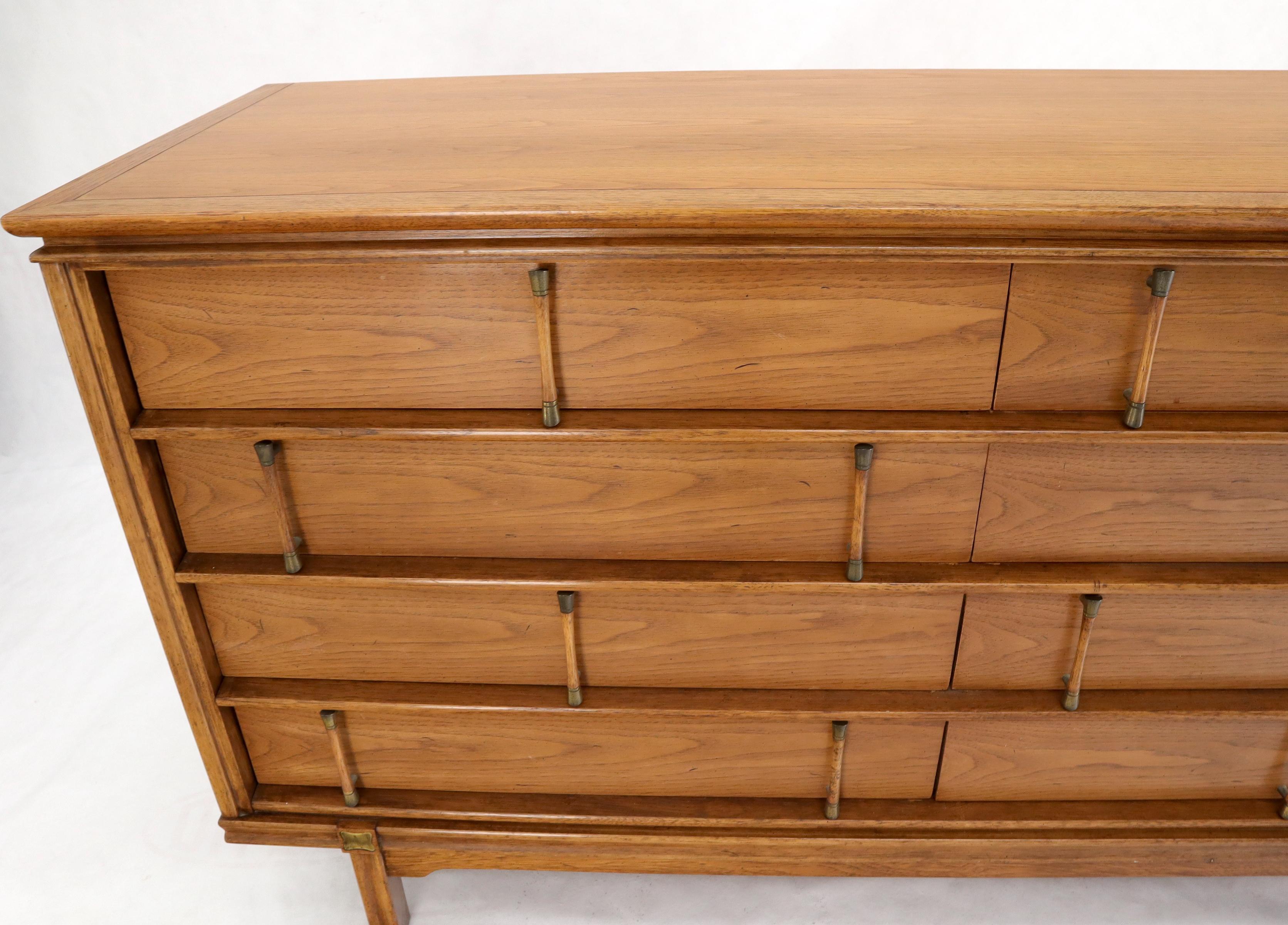 Lacquered Decorative Light Walnut Faux Bamboo Pulls 8 Drawers Dresser For Sale