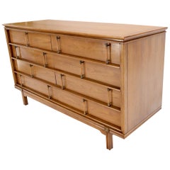 Vintage Decorative Light Walnut Faux Bamboo Pulls 8 Drawers Dresser