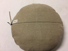 Decorative Linen Cushion Round Shaped with Brown Silk Appliqué Work and Beading