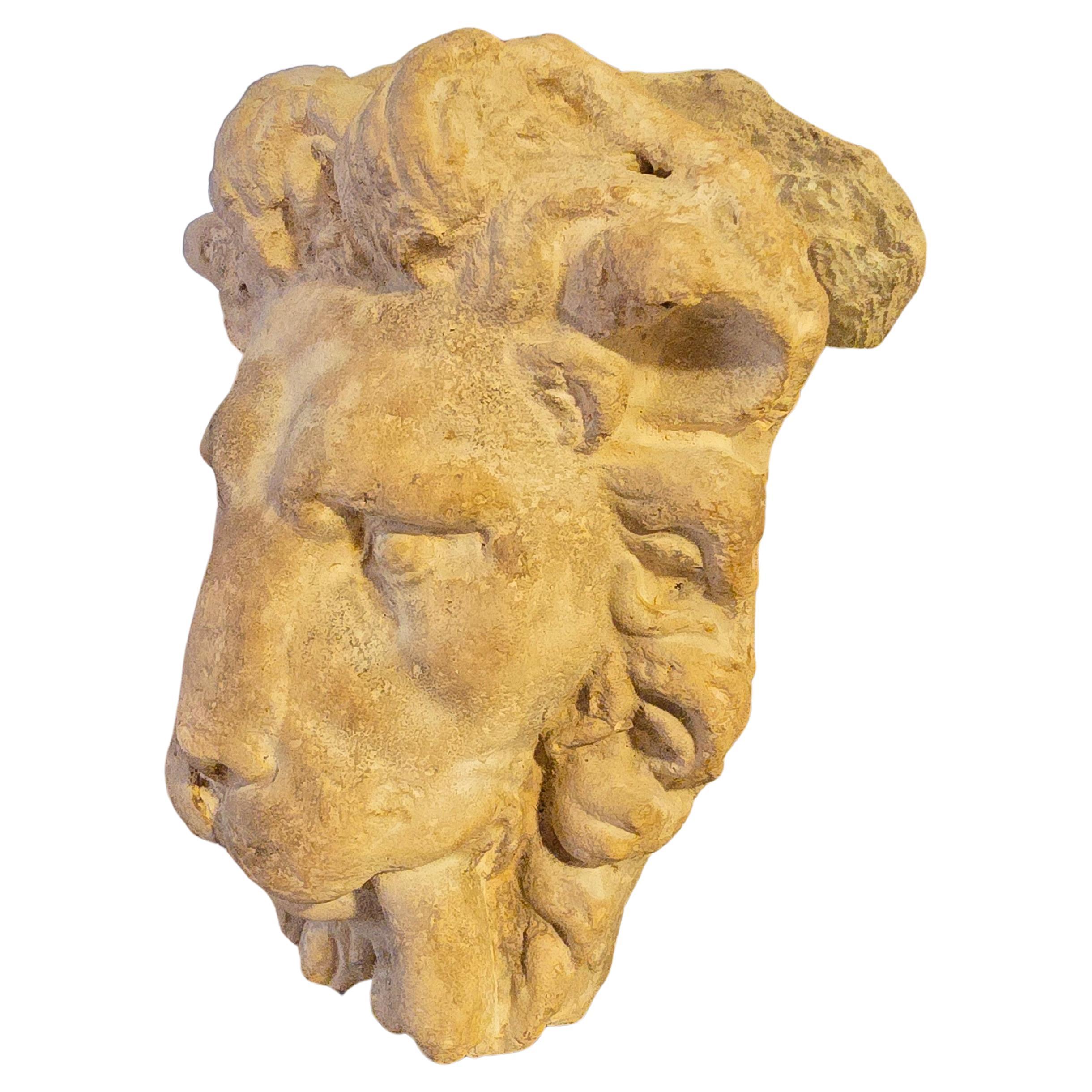 Cabeza de león decorativa de terracota - Base montada