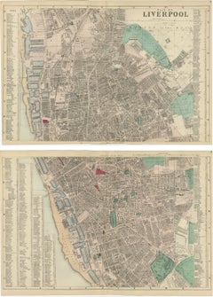 Decorative Liverpool City Plans, Victorian Atlas Map Pair, 1885