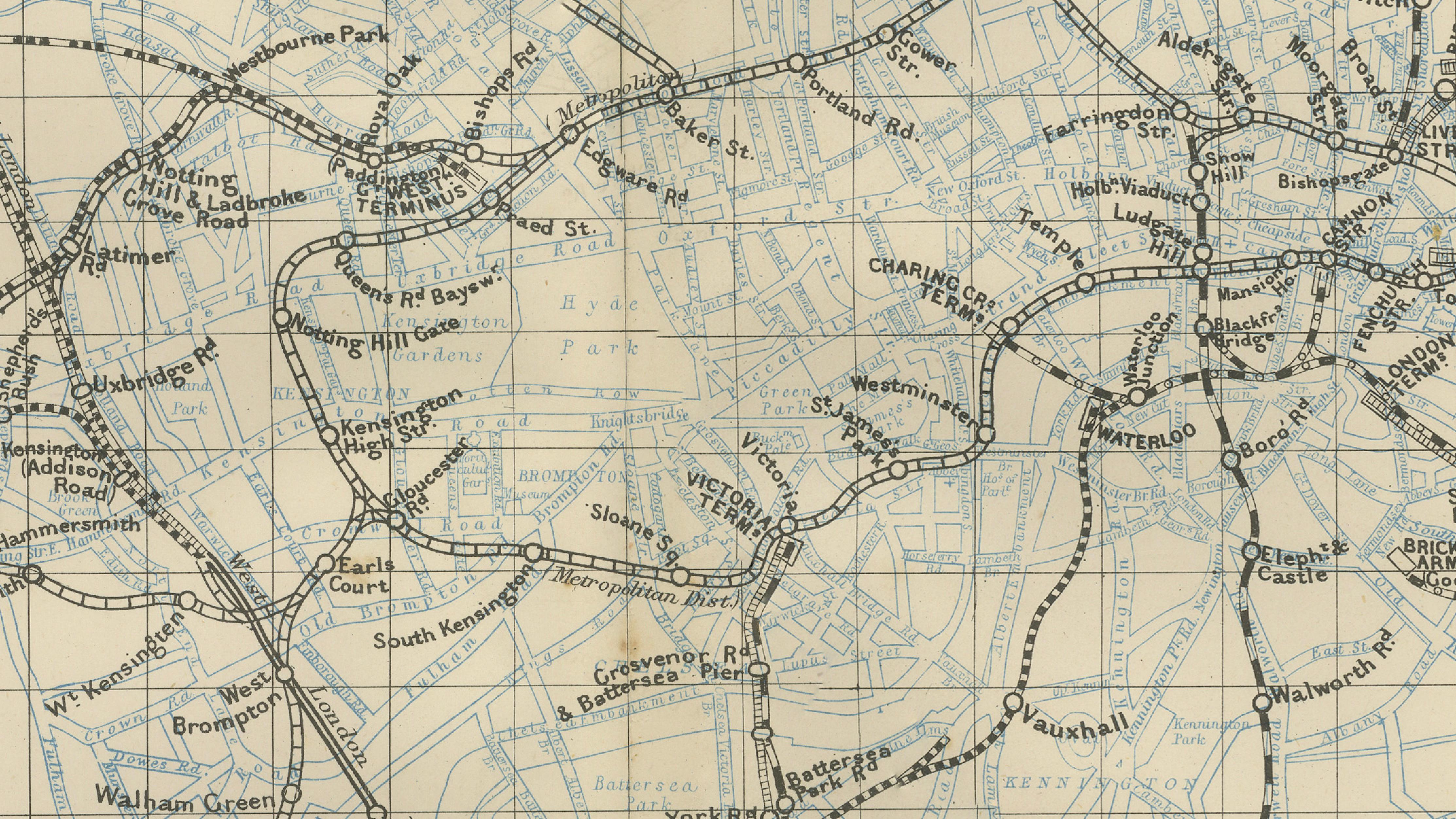 Decorative London Railway Map, Victorian Transport Plan of London & Suburbs 1885