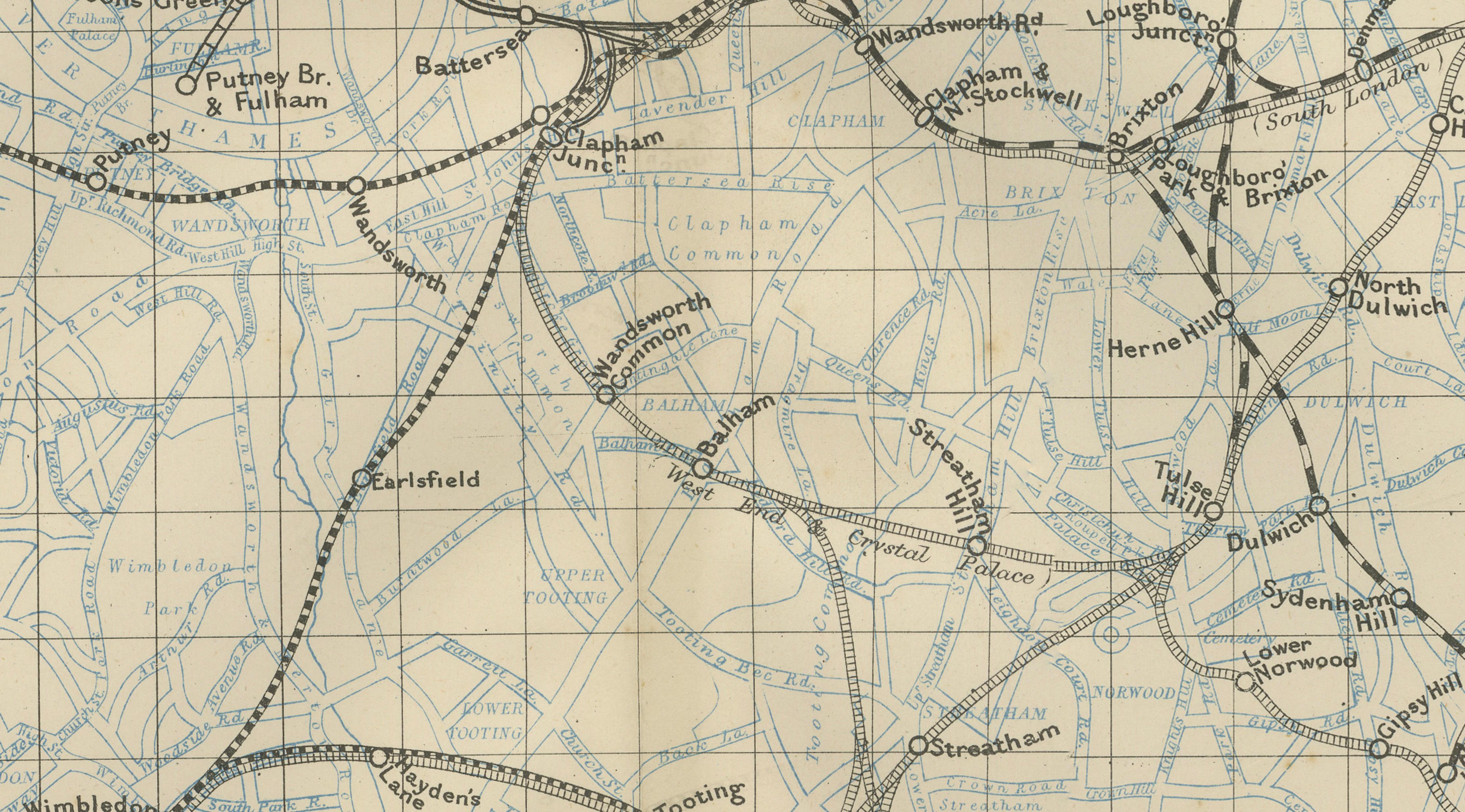Decorative London Railway Map, Victorian Transport Plan of London & Suburbs 1885