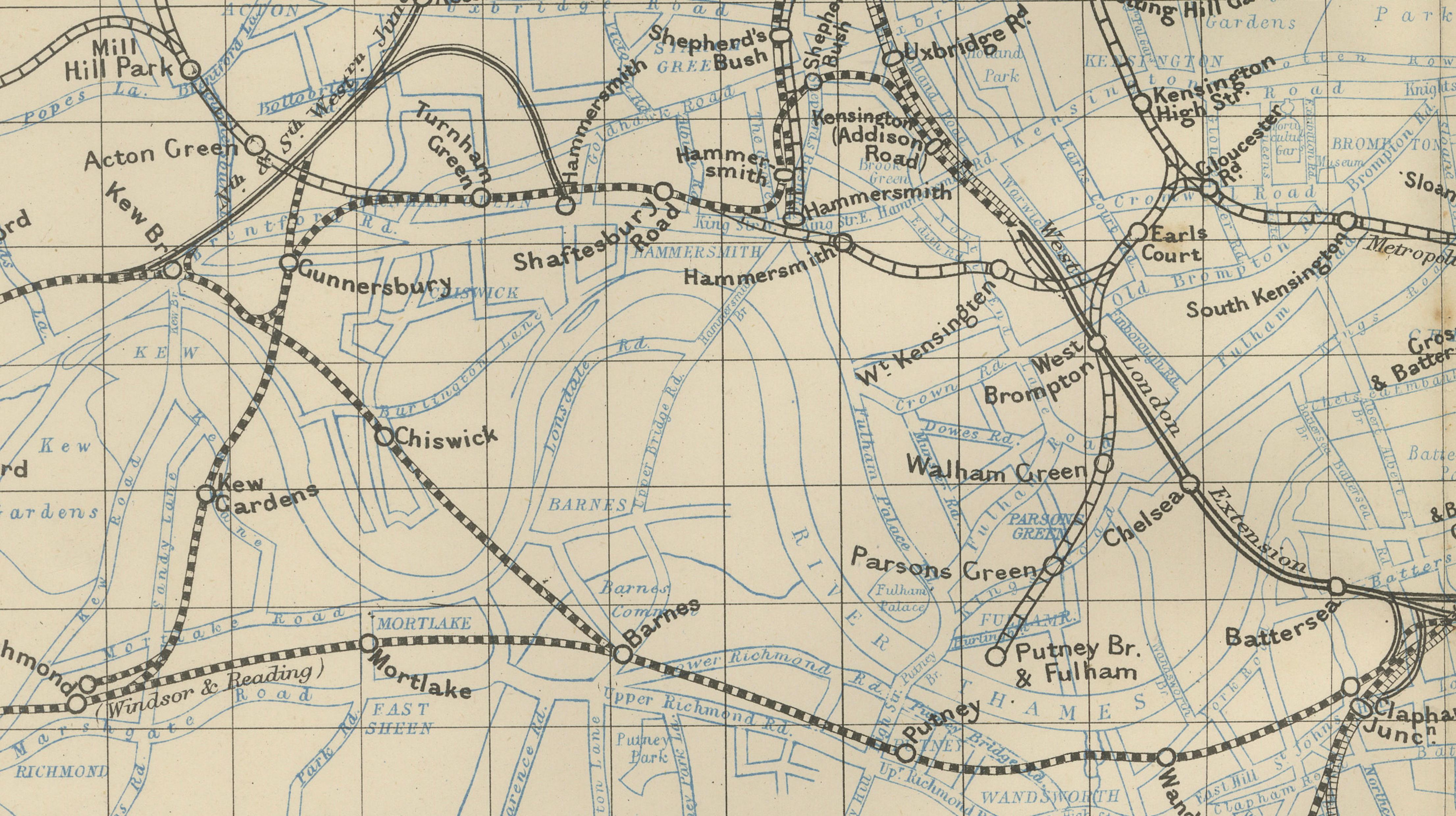 Decorative London Railway Map, Victorian Transport Plan of London & Suburbs 1885