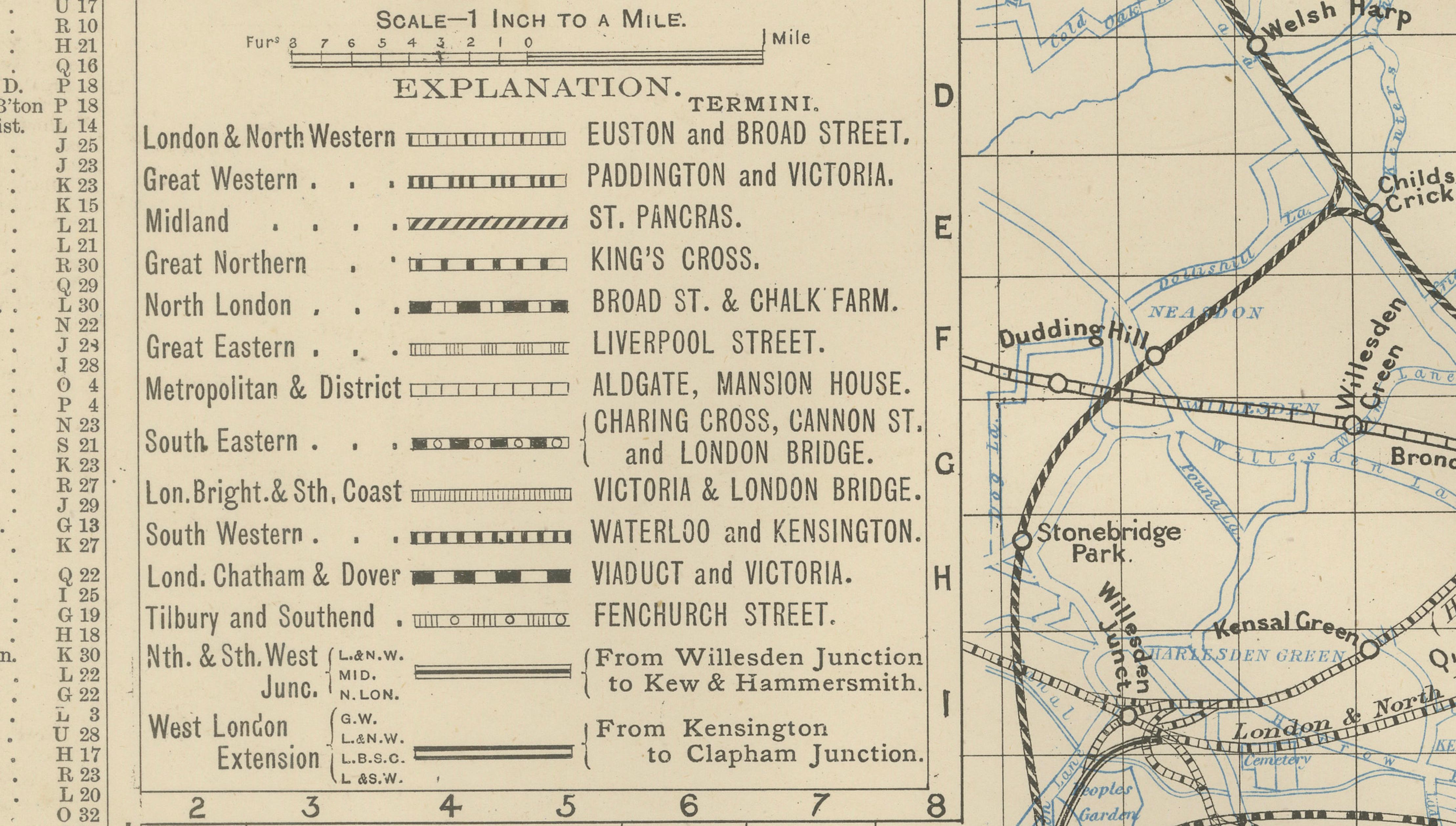 Decorative London Railway Map, Victorian Transport Plan of London & Suburbs 1885