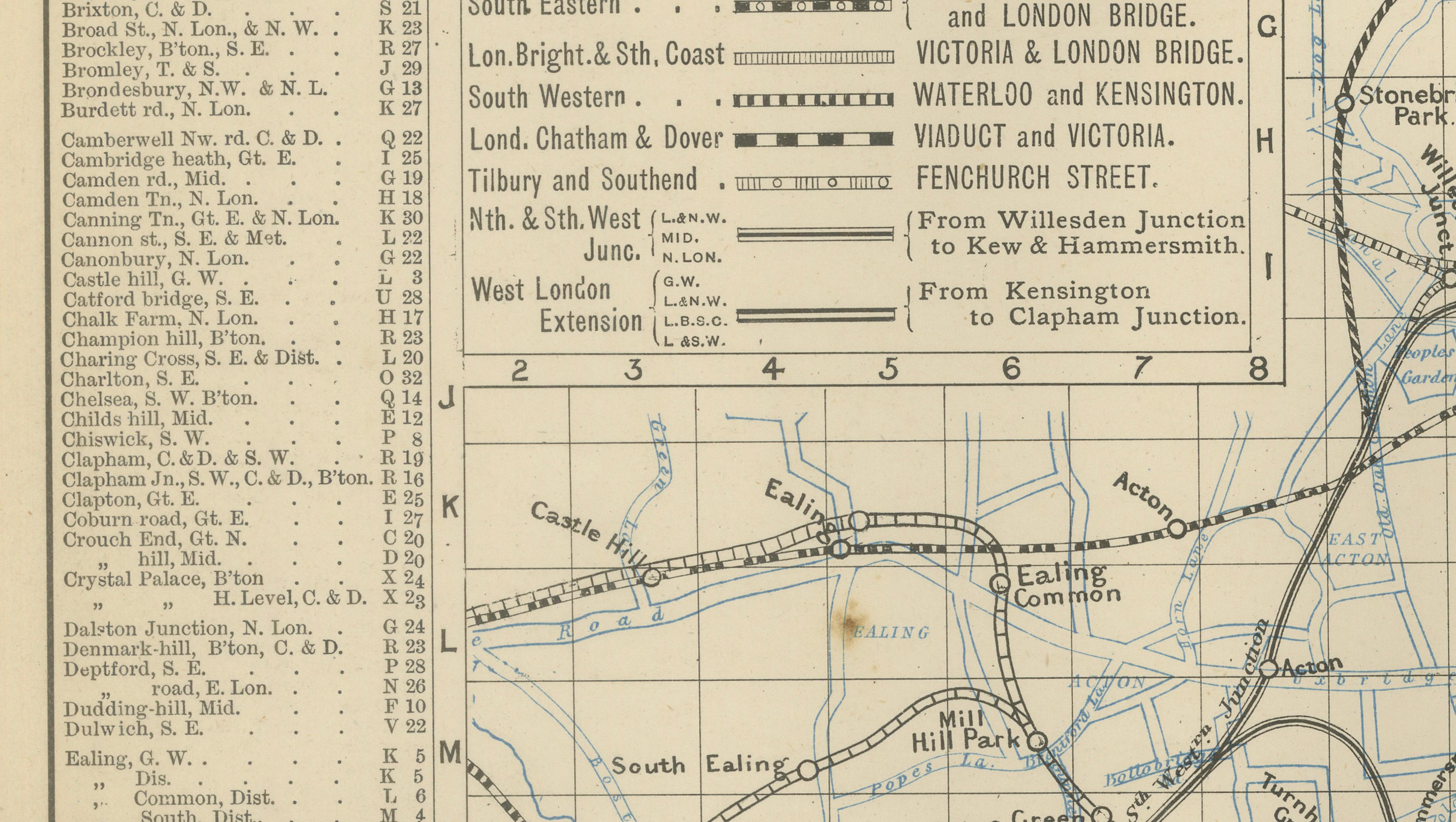 Decorative London Railway Map, Victorian Transport Plan of London & Suburbs 1885