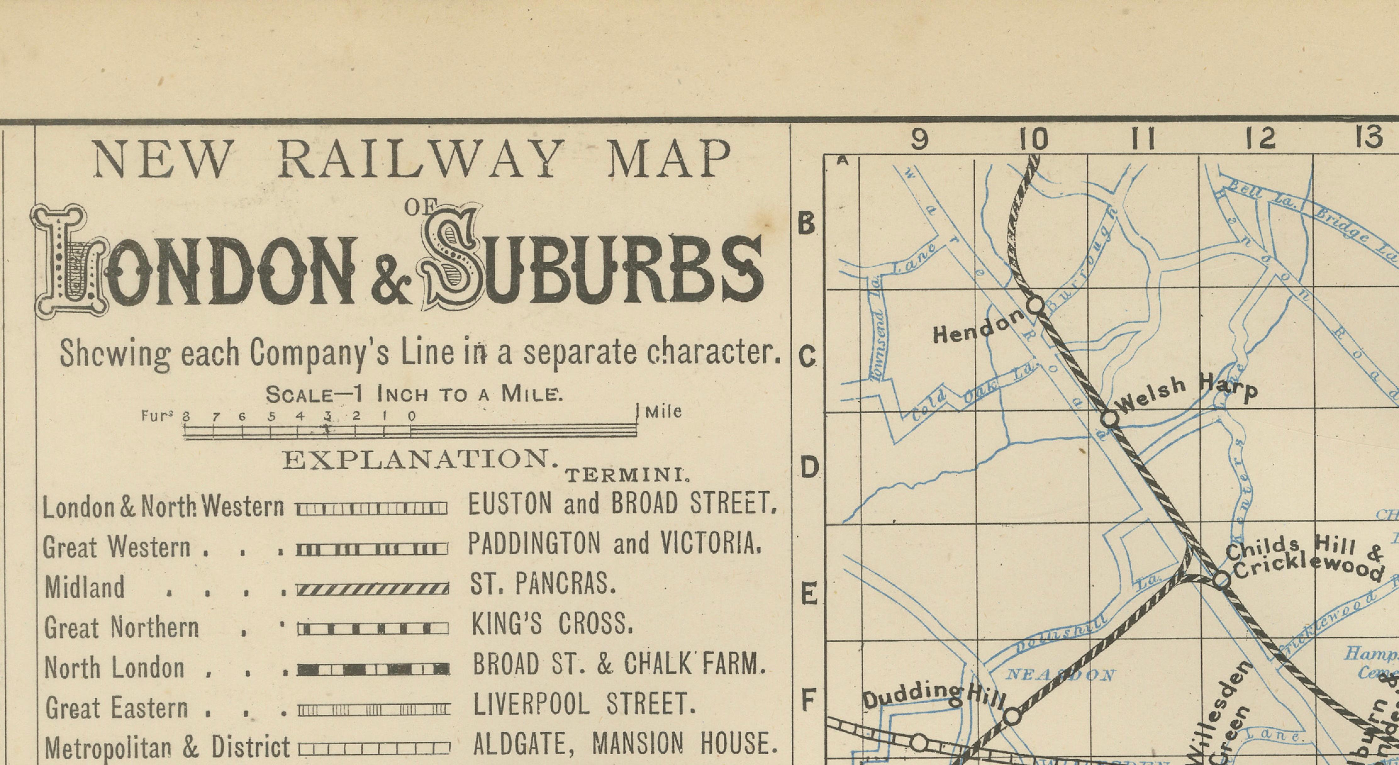 Decorative London Railway Map, Victorian Transport Plan of London & Suburbs 1885