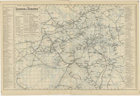 Decorative London Railway Map, Victorian Transport Plan of London & Suburbs 1885