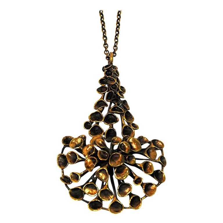 Decorative Longer Bronze Necklace by Hannu Ikonen, Finland, 1970s at
