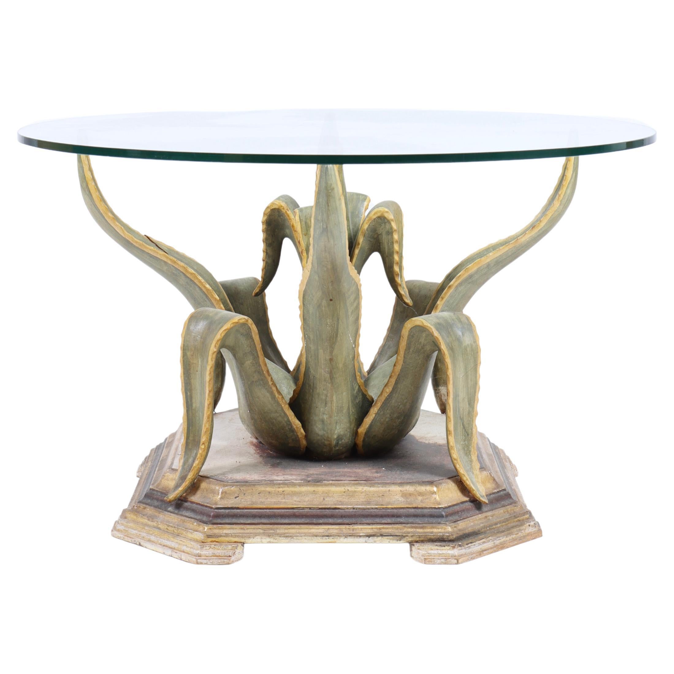 Decorative Low Table with Glass Plate, 1960s For Sale
