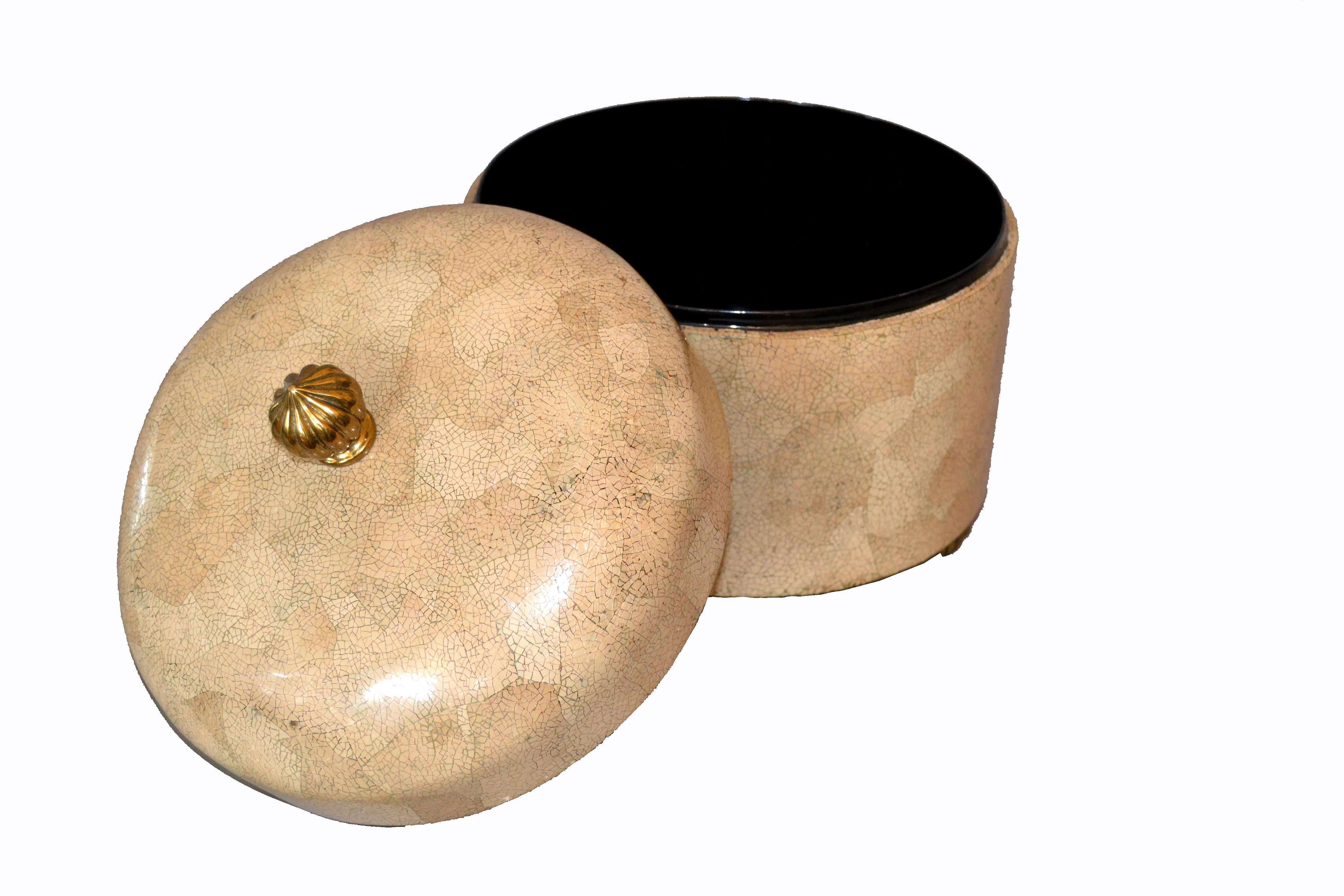 Decorative Maitland-Smith Crackled Eggshell and Brass Box (Hollywood Regency)