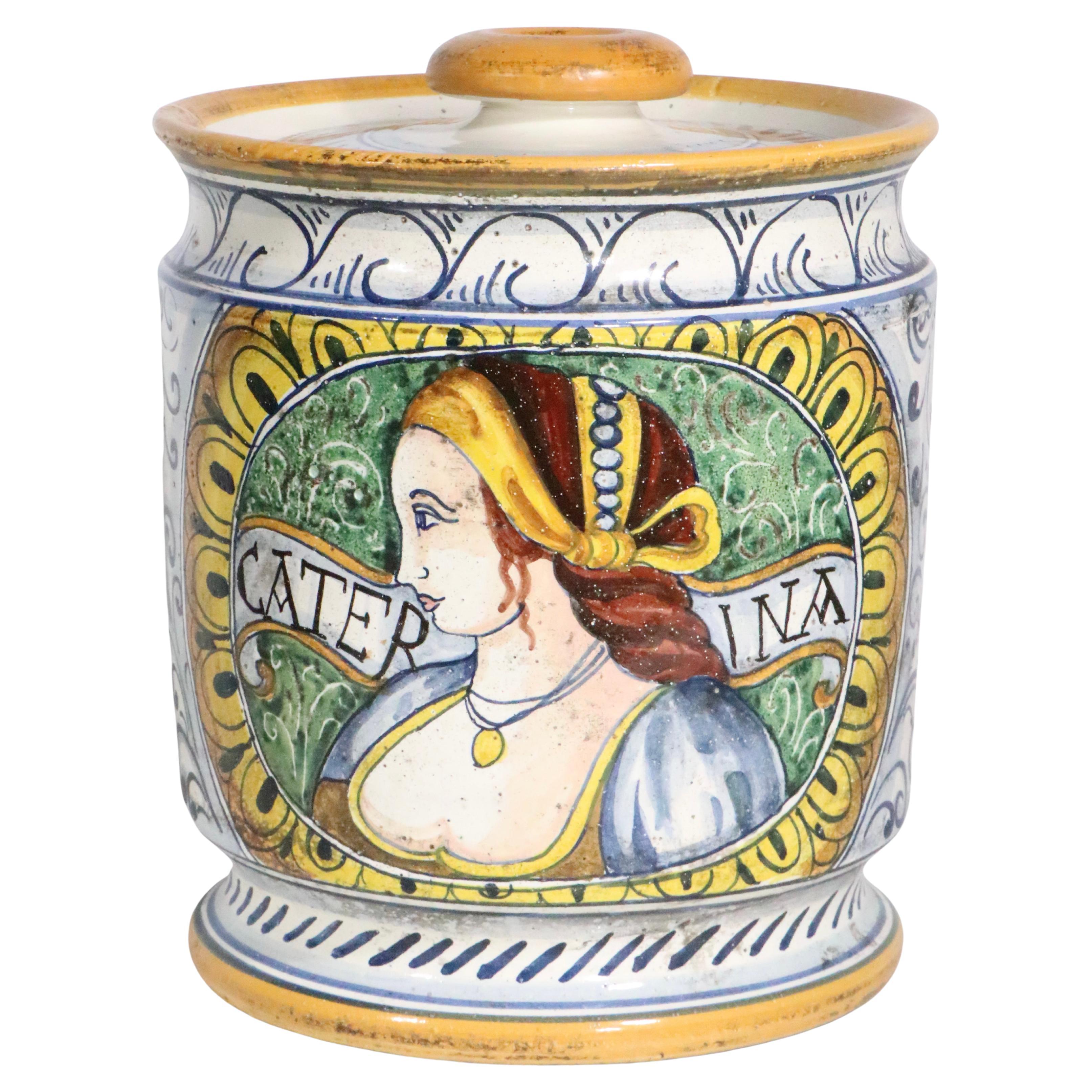 Decorative Majolica Apothecary Jar Made in Italy c 1990
s
