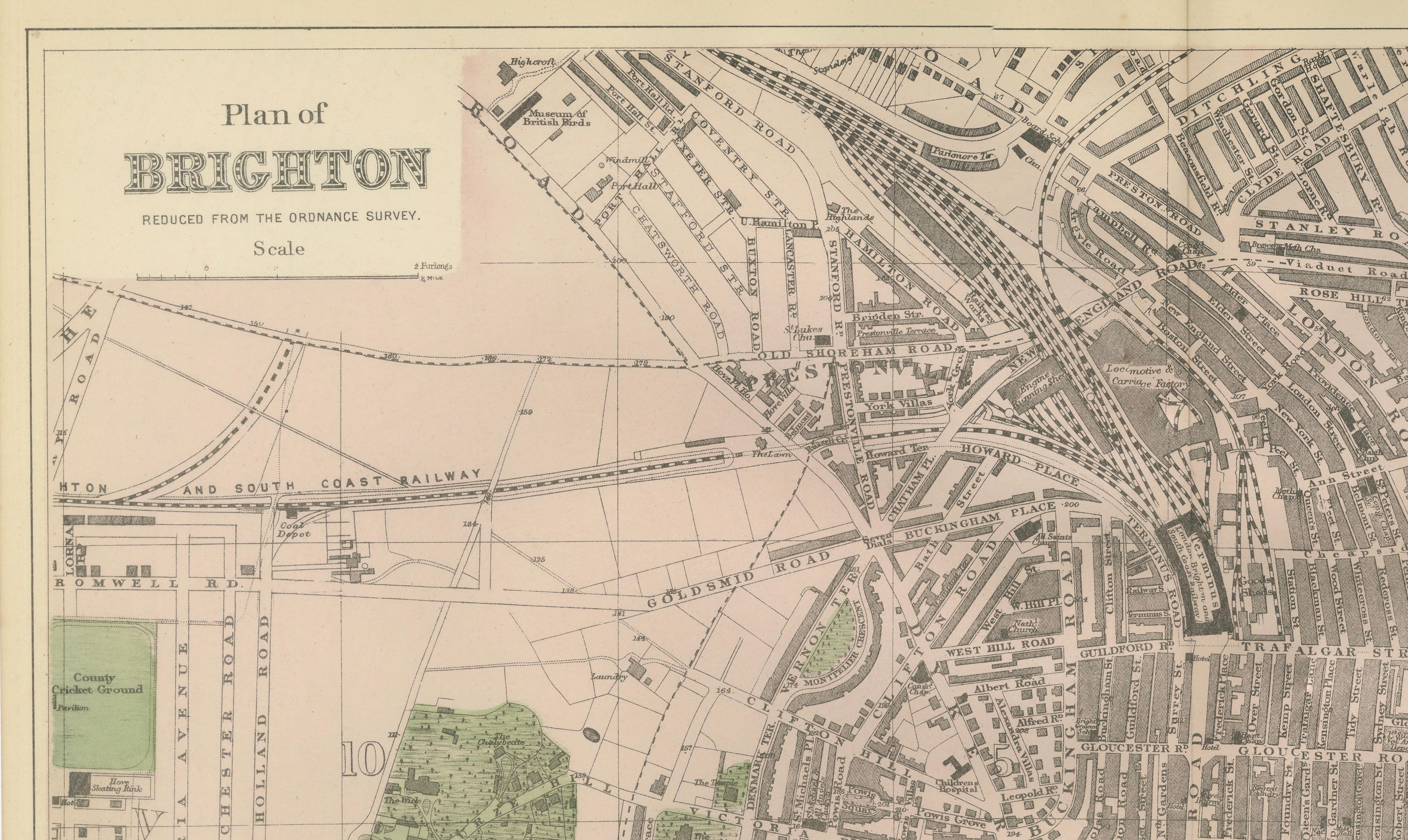 Decorative Map of Brighton Seafront, Victorian Coastal City Plan, 1885