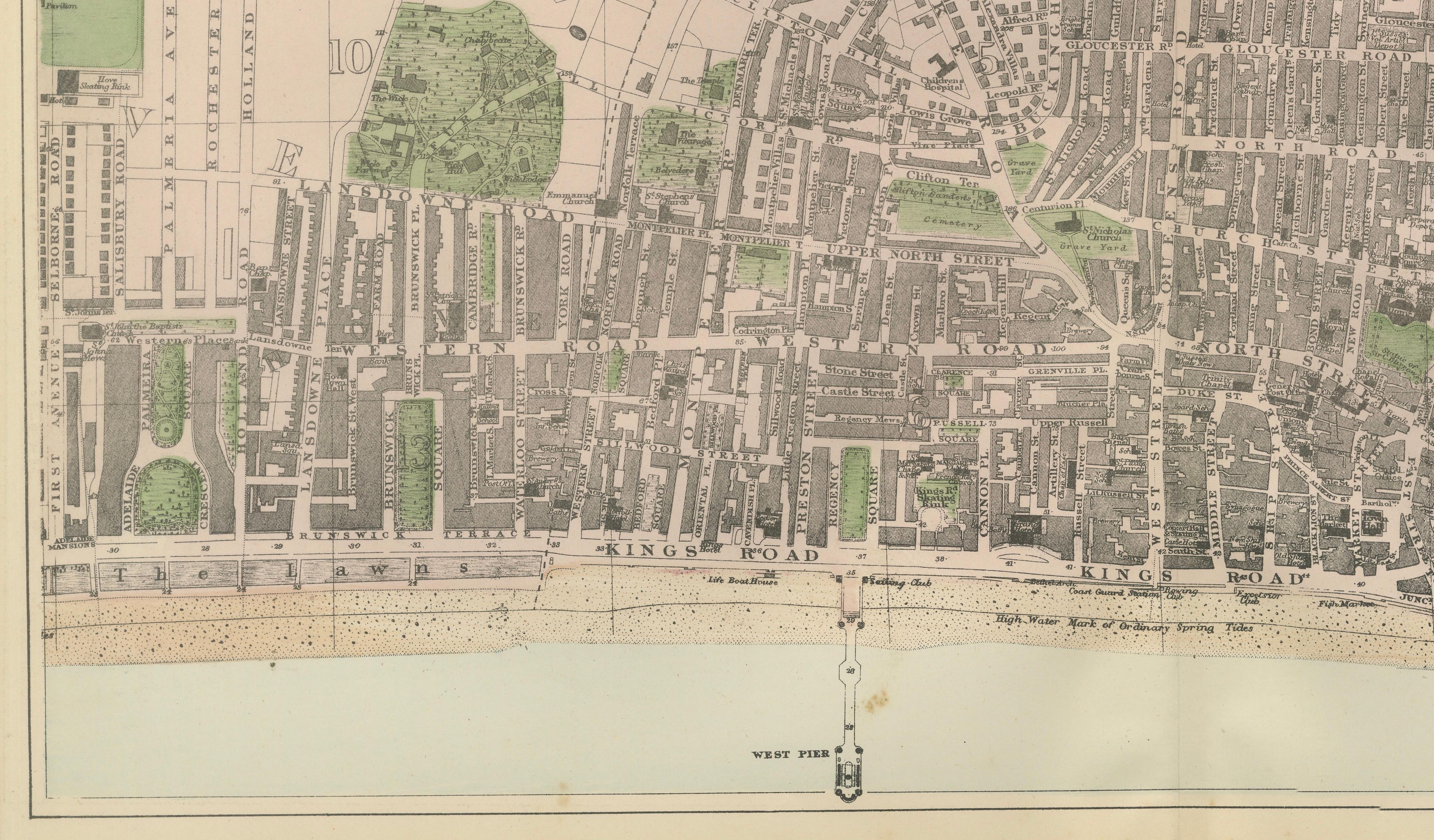 Decorative Map of Brighton Seafront, Victorian Coastal City Plan, 1885