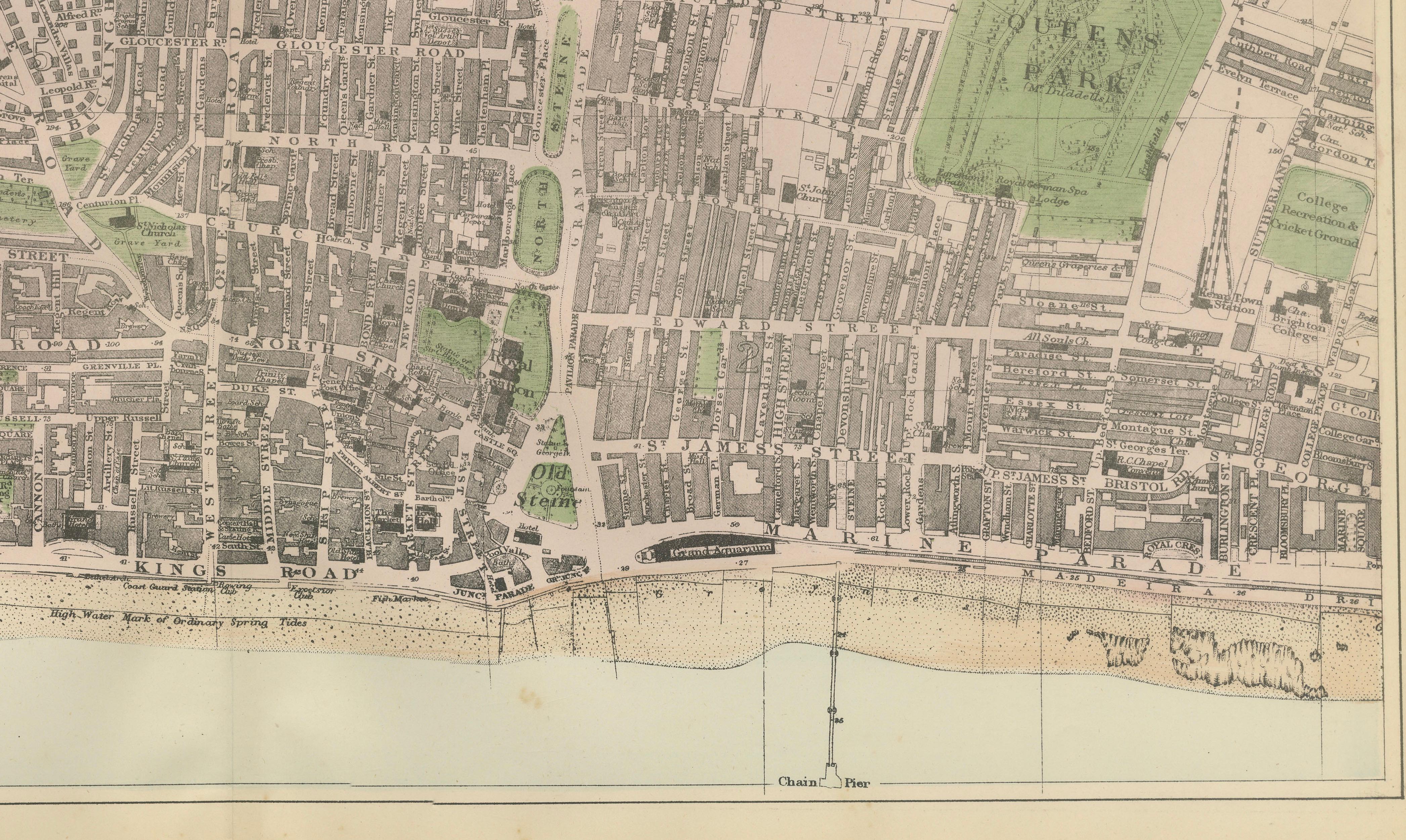 Decorative Map of Brighton Seafront, Victorian Coastal City Plan, 1885