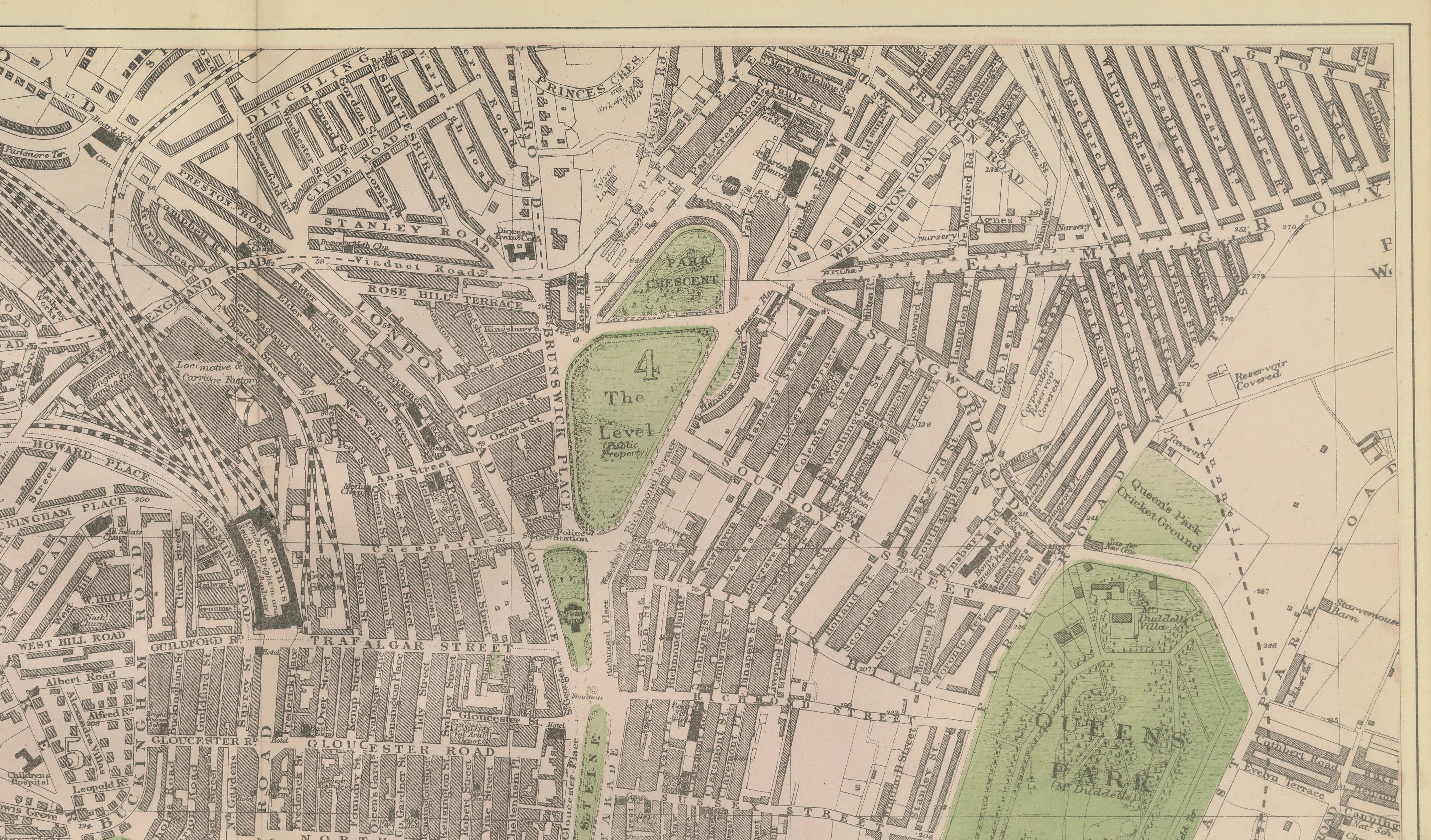 Decorative Map of Brighton Seafront, Victorian Coastal City Plan, 1885