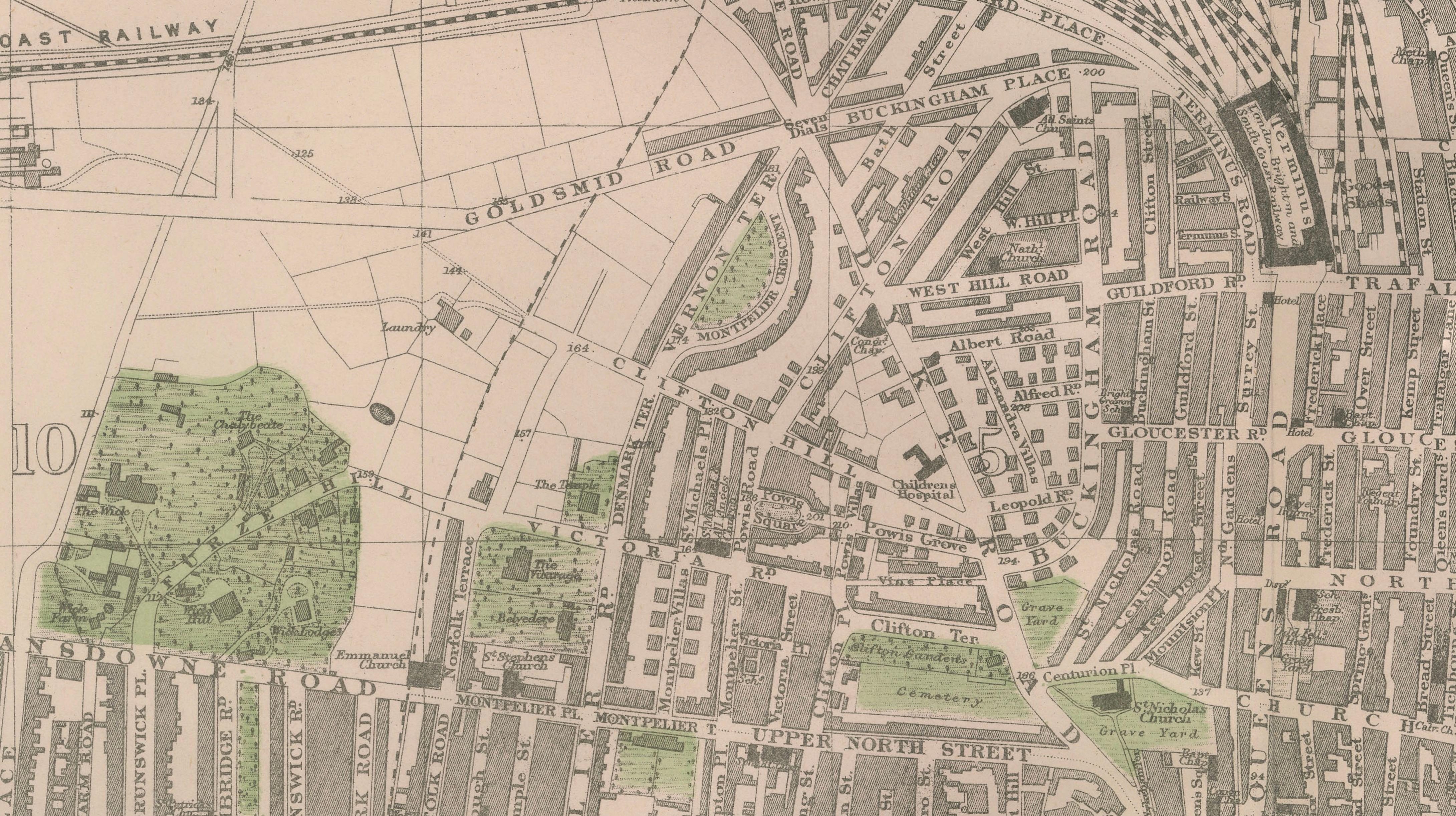 Decorative Map of Brighton Seafront, Victorian Coastal City Plan, 1885