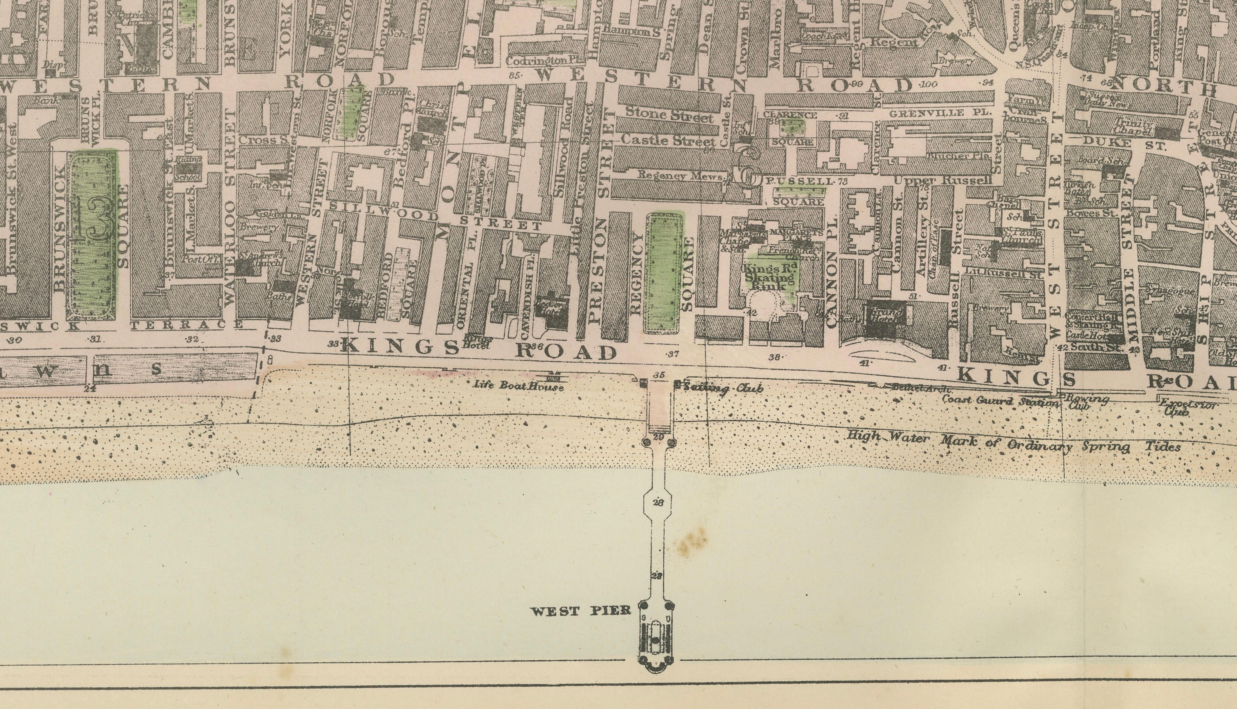 Decorative Map of Brighton Seafront, Victorian Coastal City Plan, 1885