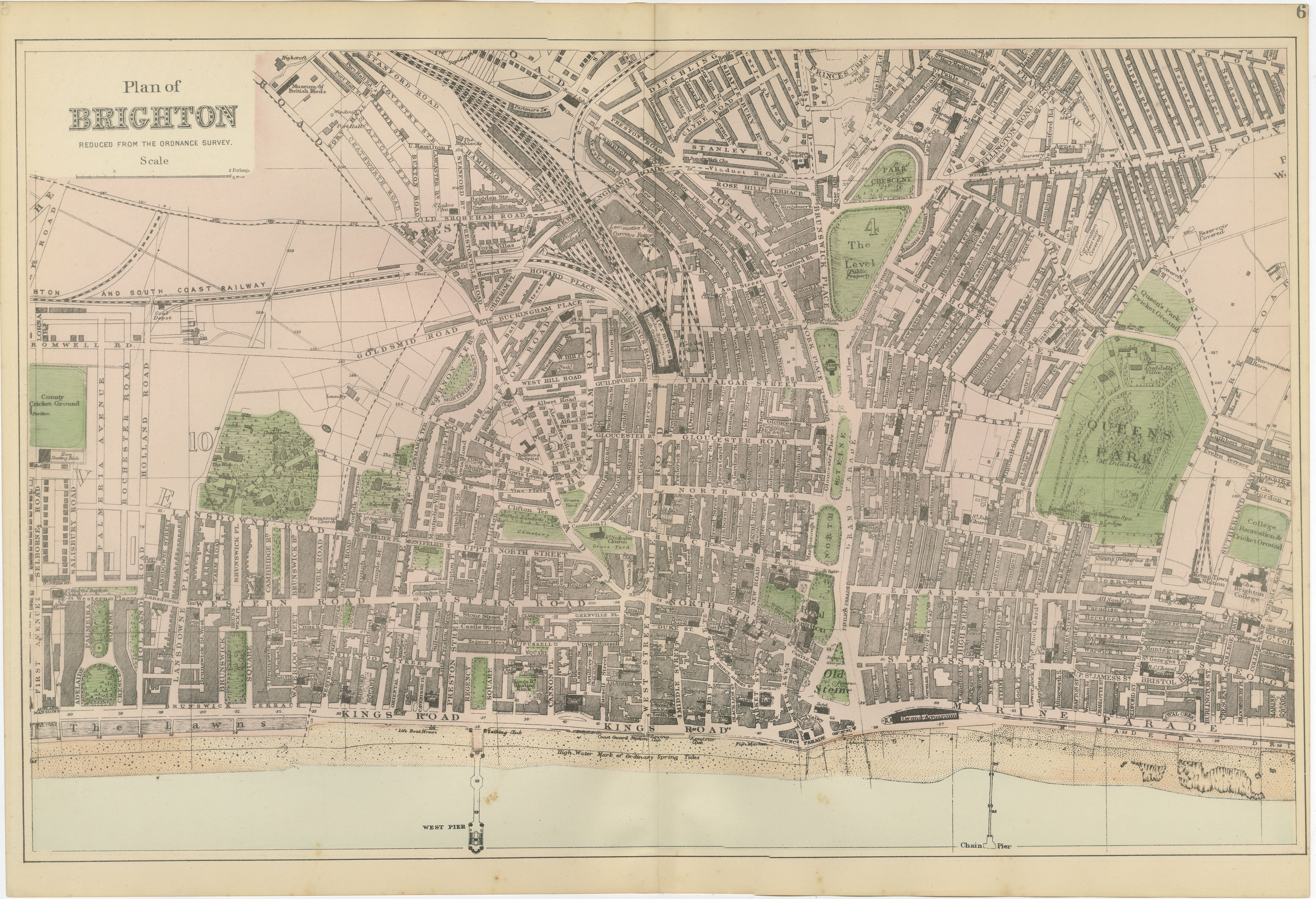 Decorative Map of Brighton Seafront, Victorian Coastal City Plan, 1885