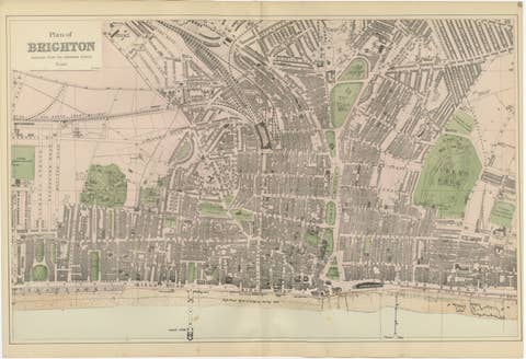Decorative Map of Brighton Seafront, Victorian Coastal City Plan, 1885