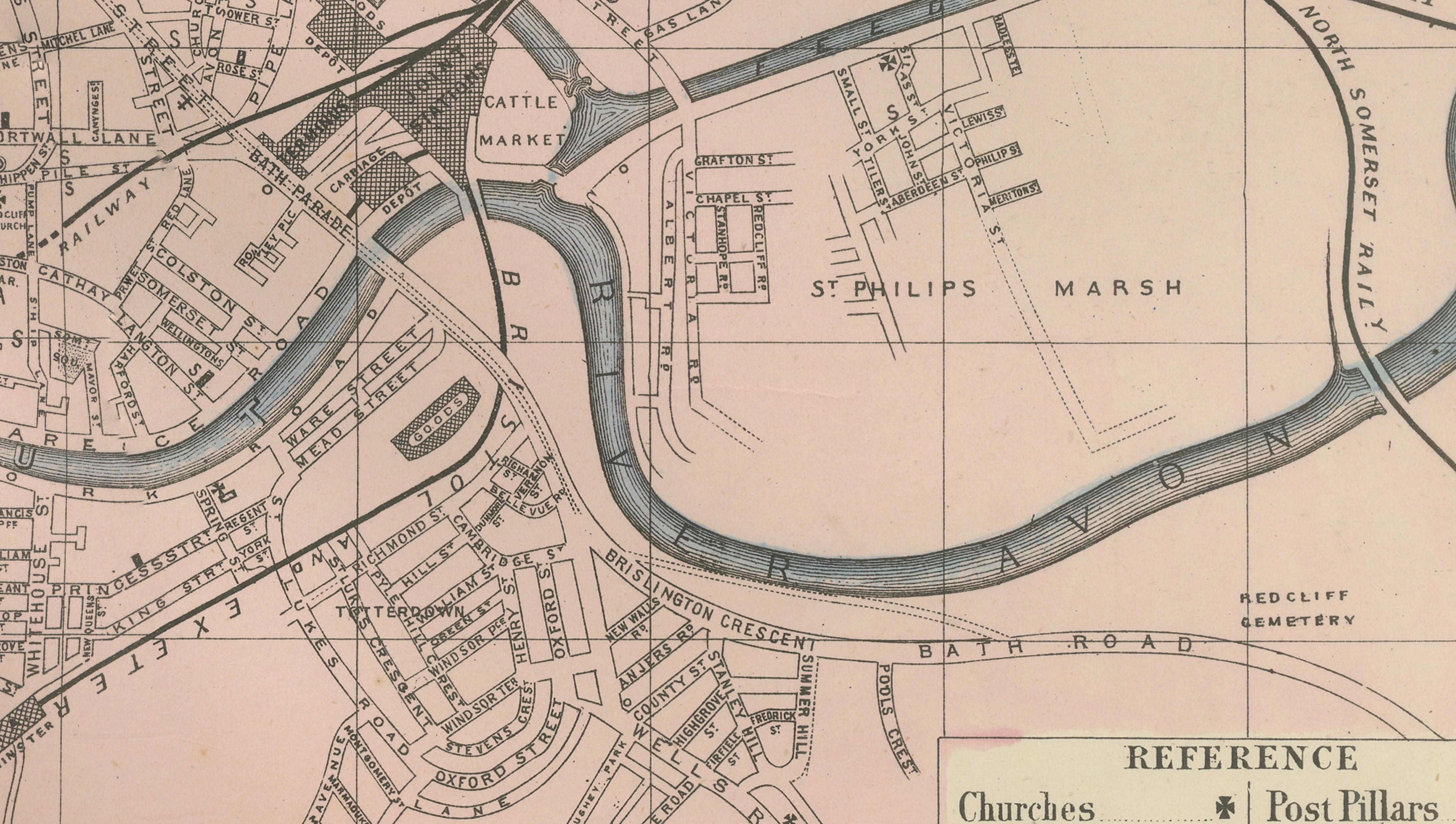 Decorative Map of Bristol, Victorian City Plan with Avon River, 1885