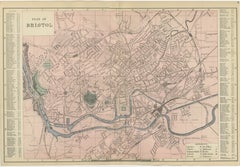 Decorative Map of Bristol, Victorian City Plan with Avon River, 1885