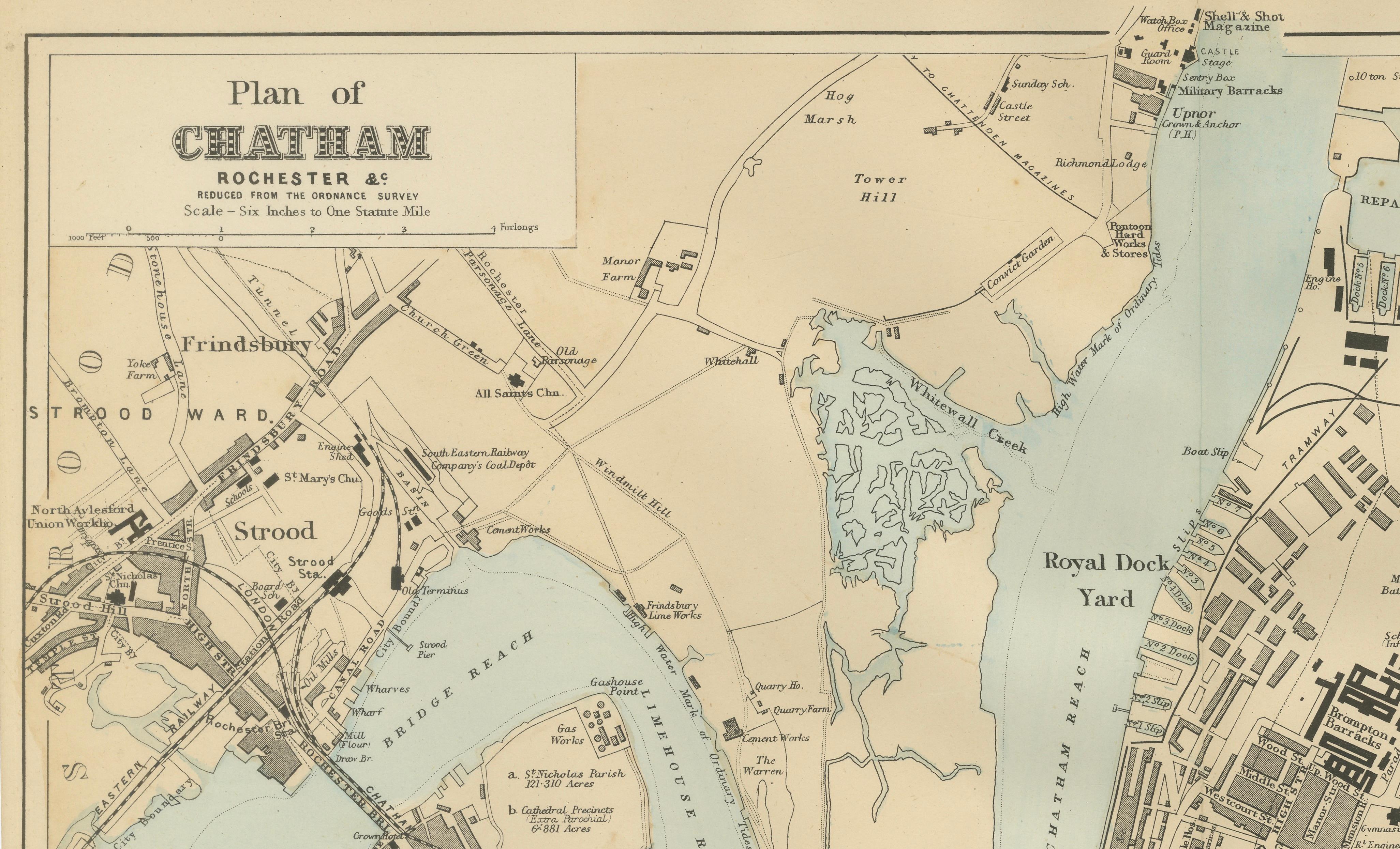 Decorative Map of Chatham, Rochester and Gillingham, Naval Dockyard Plan, 1885