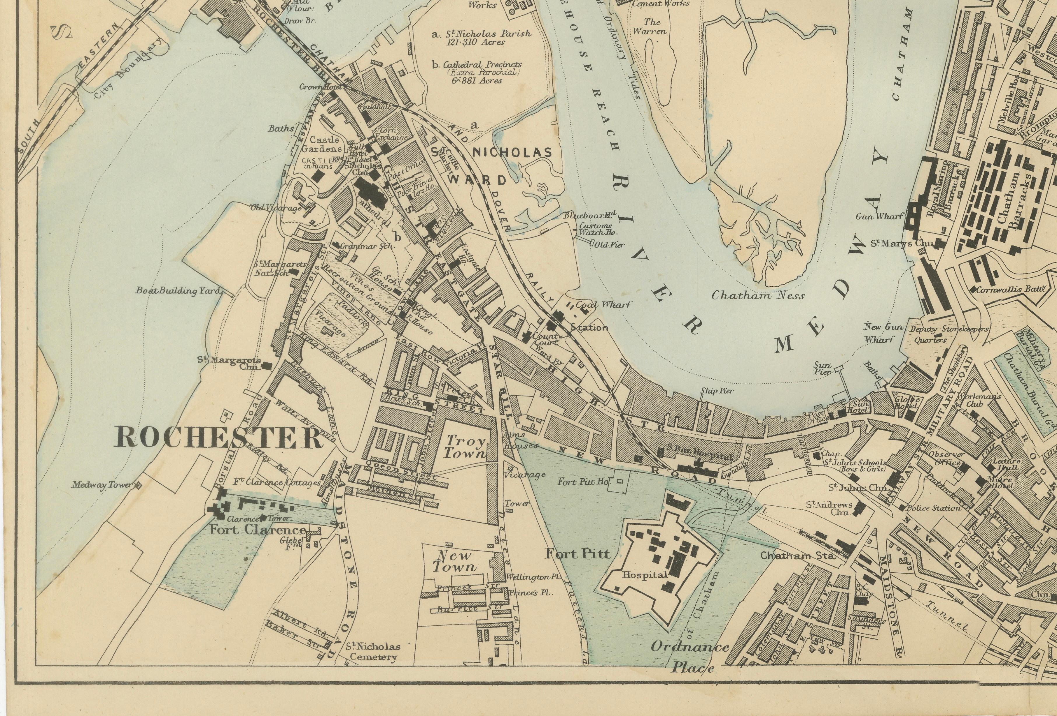 Decorative Map of Chatham, Rochester and Gillingham, Naval Dockyard Plan, 1885