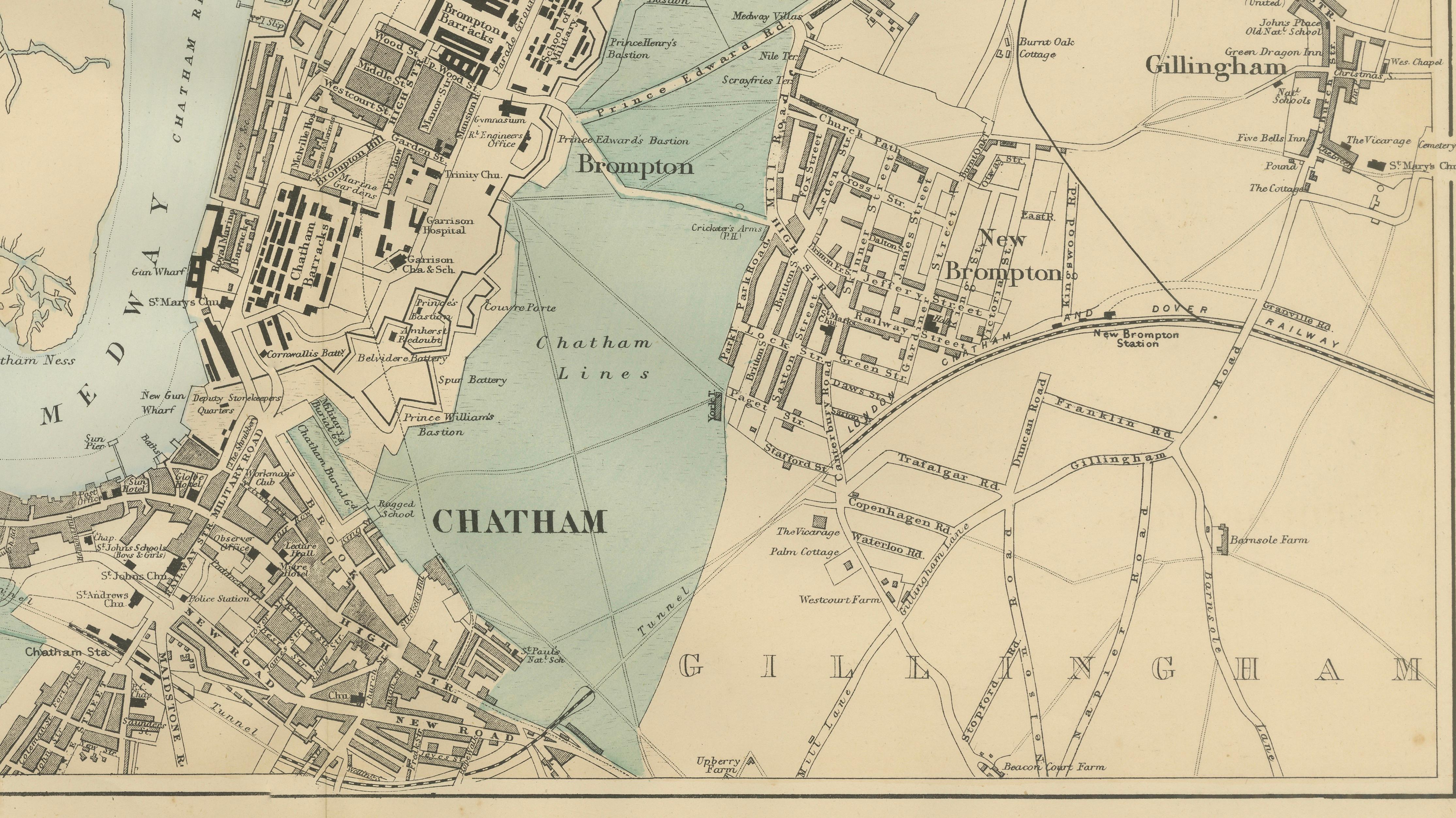 Decorative Map of Chatham, Rochester and Gillingham, Naval Dockyard Plan, 1885