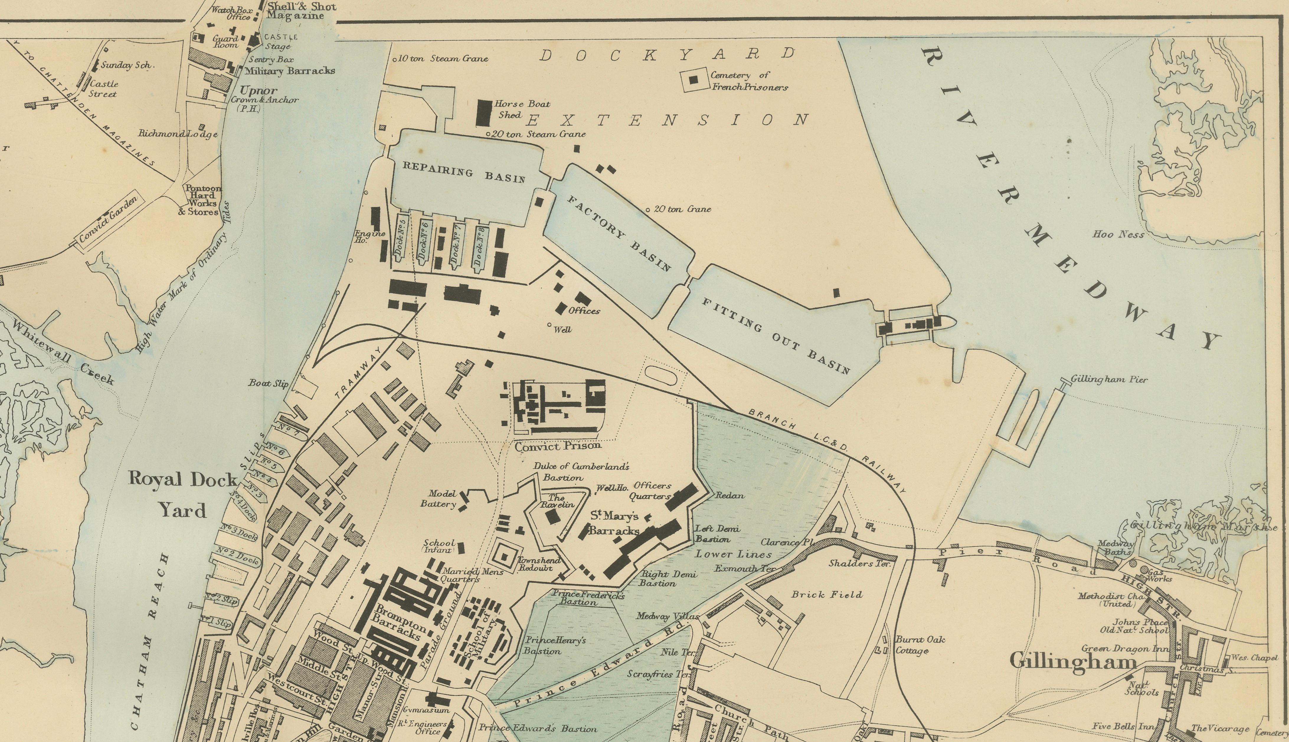 Decorative Map of Chatham, Rochester and Gillingham, Naval Dockyard Plan, 1885